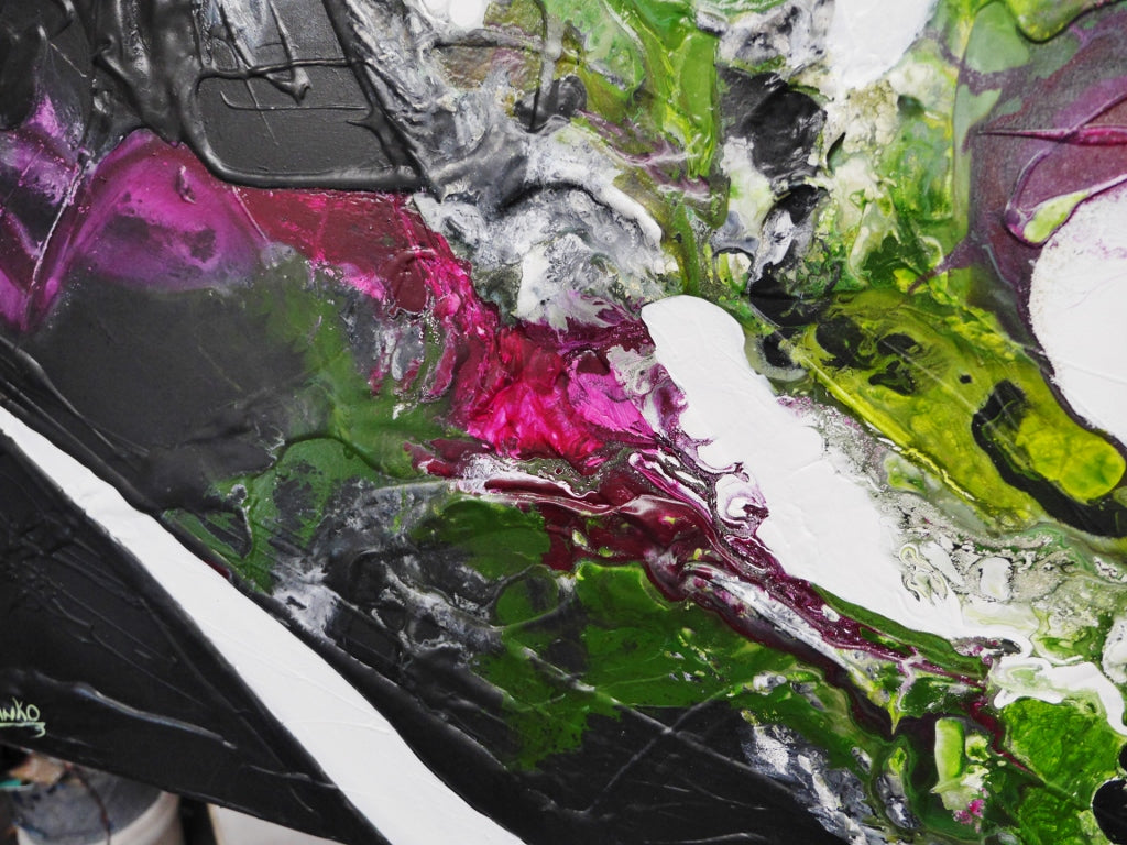 Violet and Olive 190cm x 100cm Textured Abstract Painting (SOLD)