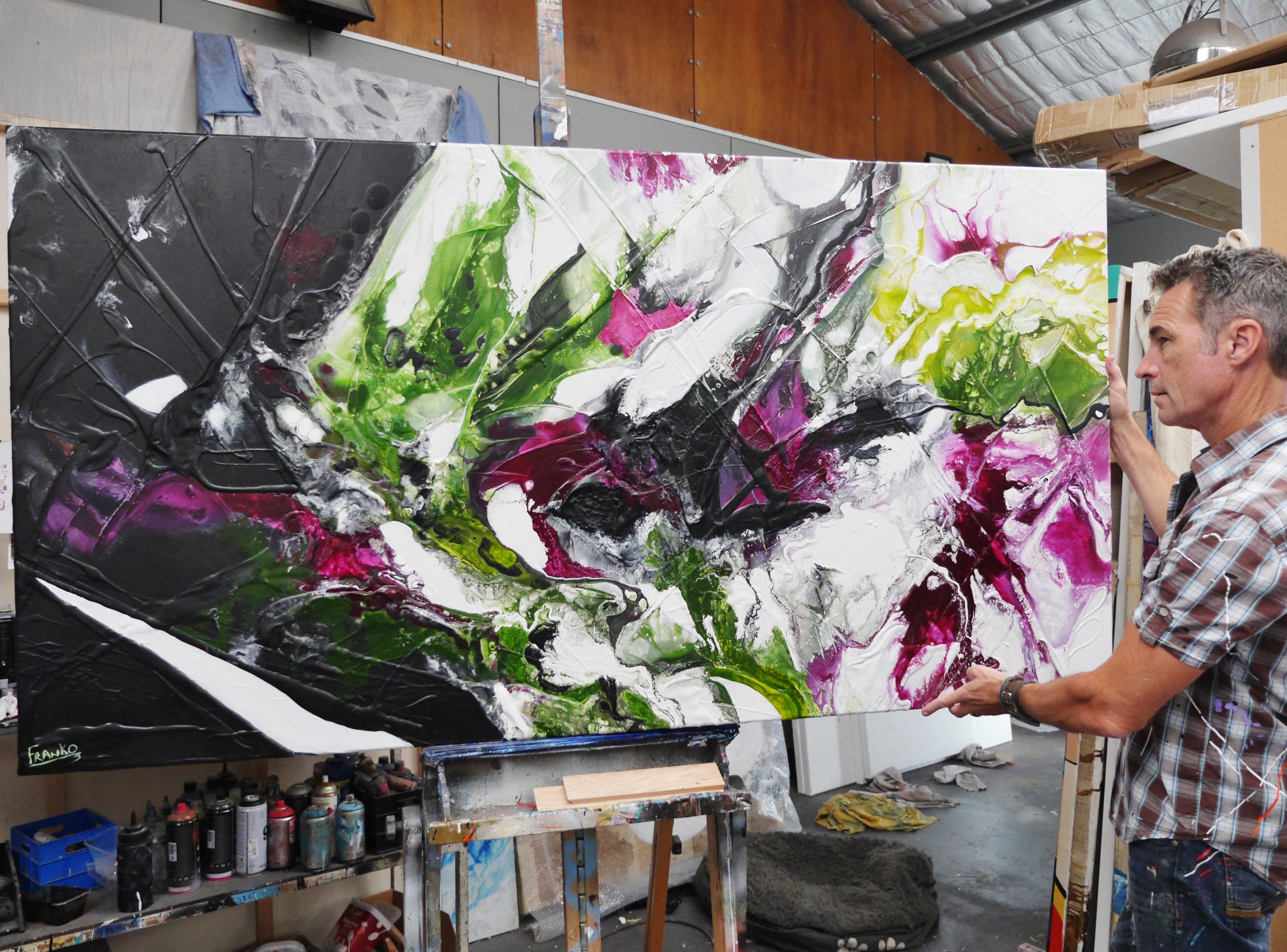 Violet and Olive 190cm x 100cm Textured Abstract Painting (SOLD)-Abstract-[Franko_Artist]-[The_Block]-[Dream_Homes]-[ideas]- [Grand_Designs]-Franklin Art Studio