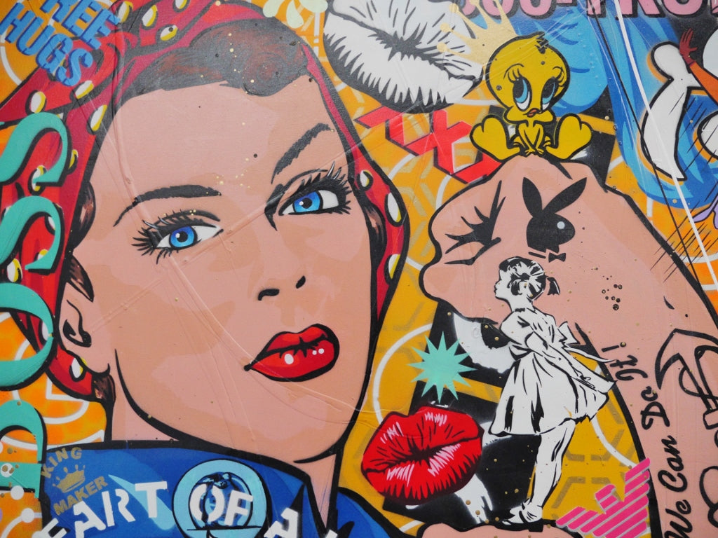 Astro Rosie 160cm x 100cm Rosie The Riveter Textured Urban Pop Art Painting (SOLD)