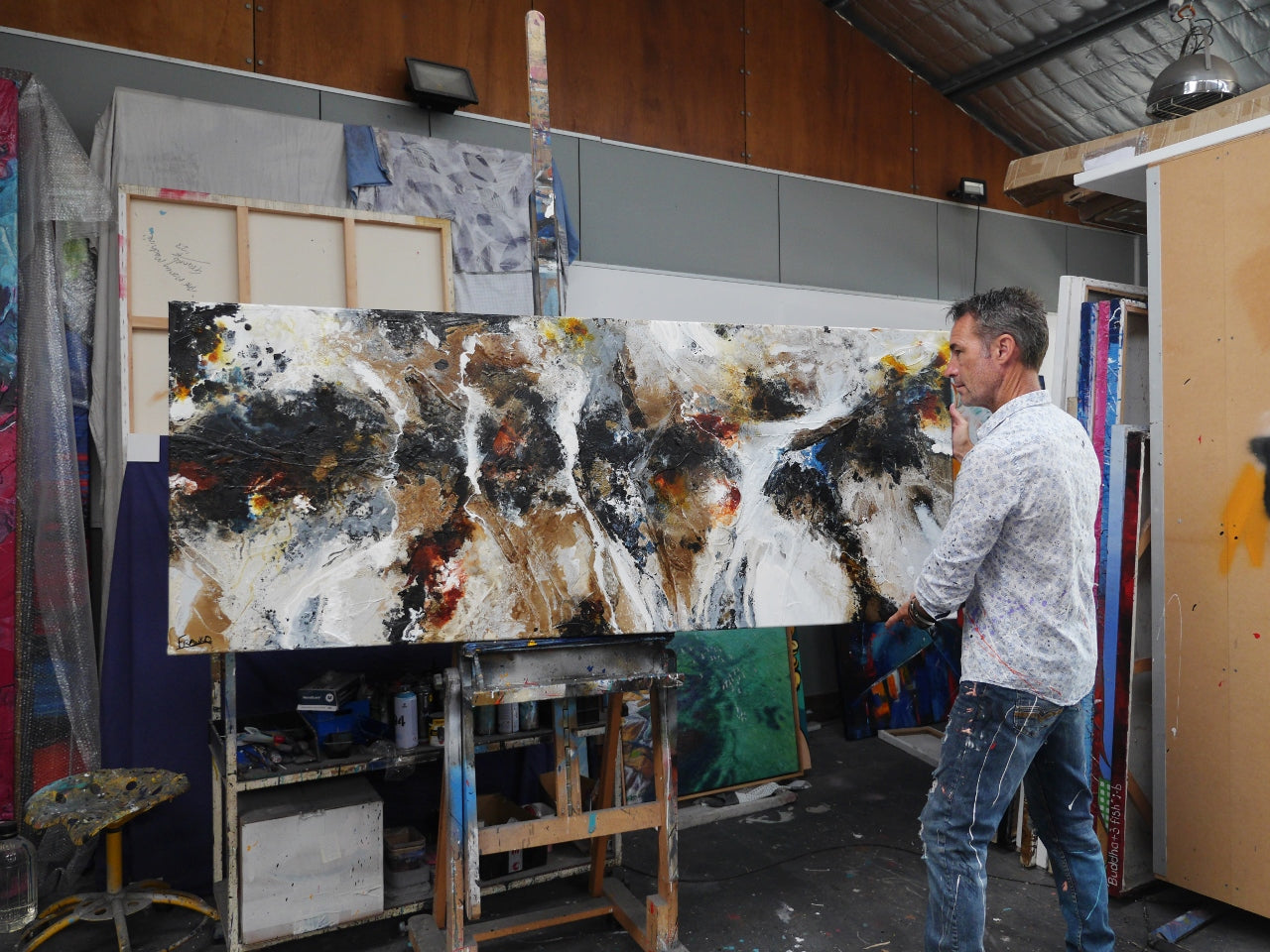 Raw Tectonic 200cm x 80cm Rustic Textured Abstract Painting (SOLD)-Abstract-[Franko_Artist]-[The_Block]-[Dream_Homes]-[ideas]- [Grand_Designs]-Franklin Art Studio