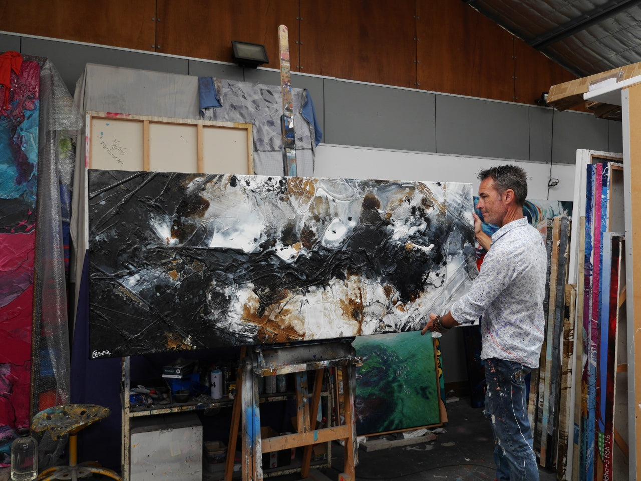 Charcoal and Ice 200cm x 80cm Textured Abstract Painting (SOLD)-Abstract-[Franko_Artist]-[The_Block]-[Dream_Homes]-[ideas]- [Grand_Designs]-Franklin Art Studio