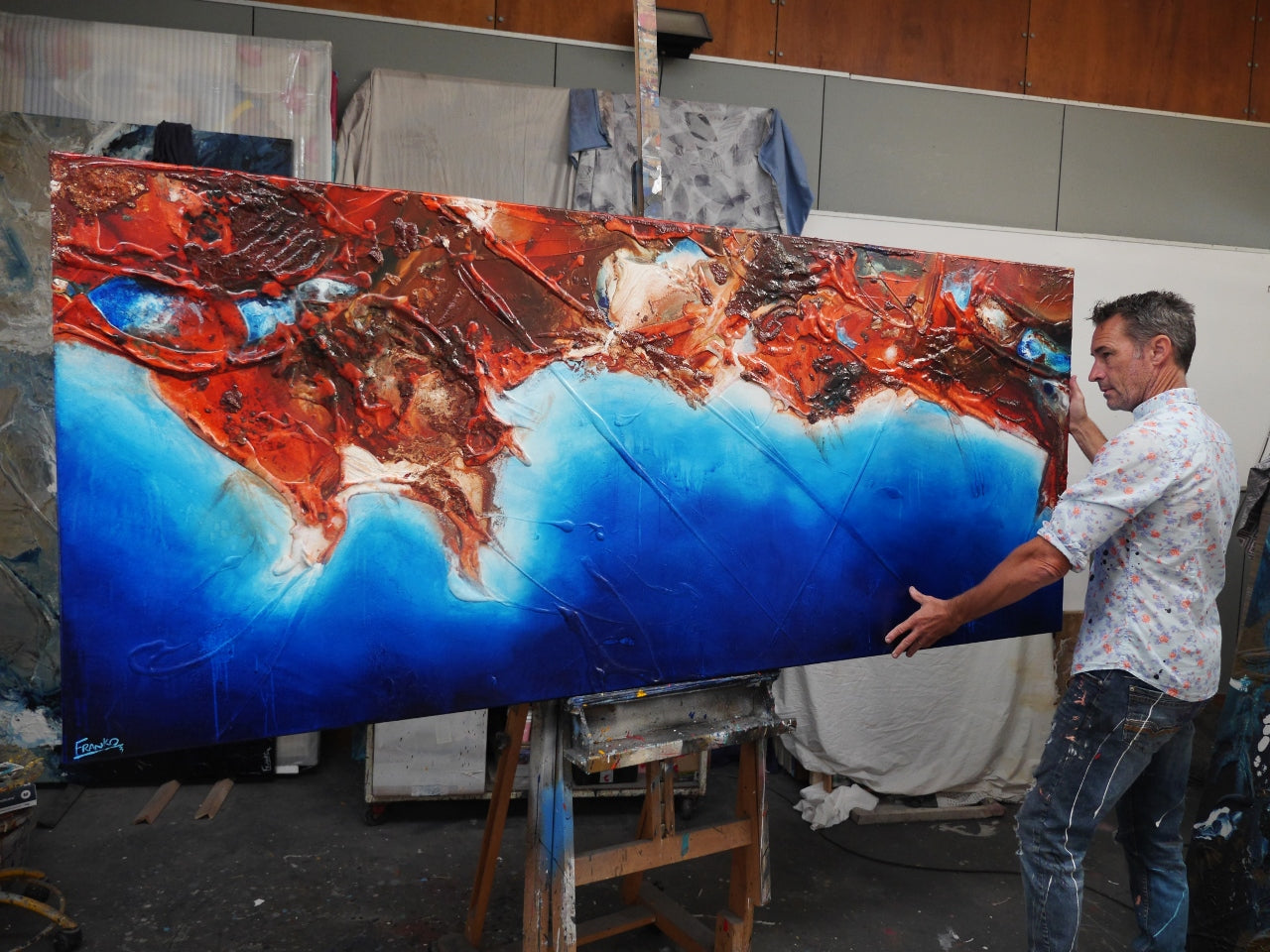 Sunburnt Coast 240cm x 100cm Textured Abstract Painting (SOLD)-Abstract-[Franko_Artist]-[The_Block]-[Dream_Homes]-[ideas]- [Grand_Designs]-Franklin Art Studio