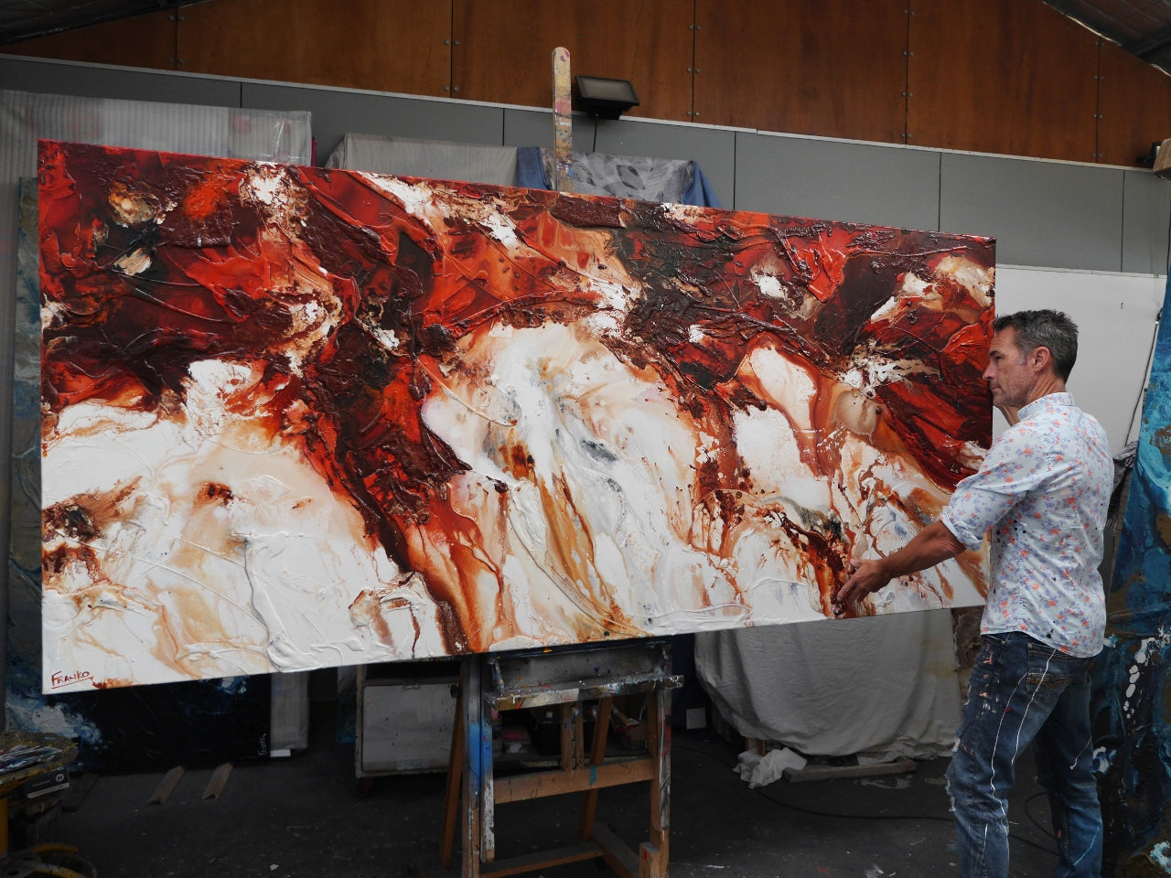 Sunburnt Oxide 270cm x 120cm Textured Abstract Painting (SOLD)-Abstract-[Franko_Artist]-[The_Block]-[Dream_Homes]-[ideas]-[Grand_Designs]-[Art_Lover]-Franklin Art Studio