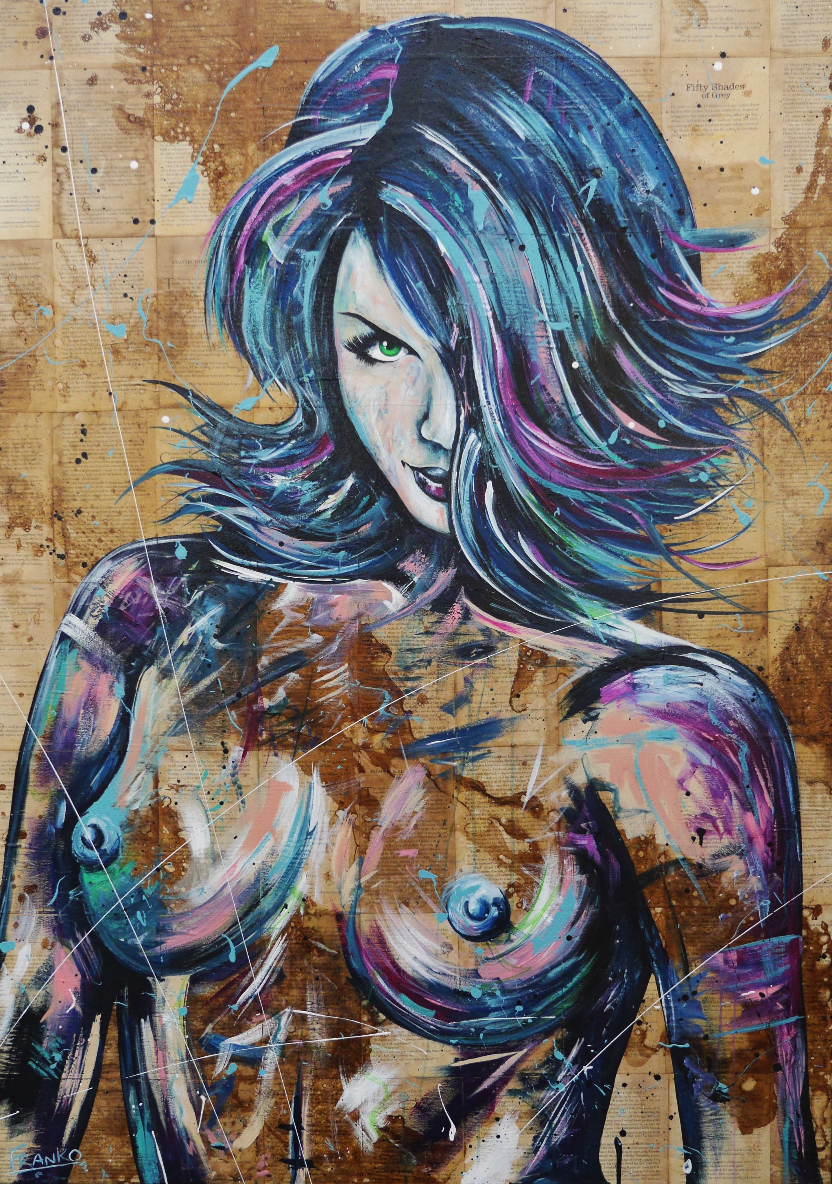 Sugar Vixen 140cm x 100cm Nude Abstract Realism Book Club Painting (SOLD)-book club-[Franko_Artist]-[Australian_artist]-[Gold_Coast]-[Brisbane]-[modern]-[contemporary]-[original]-[Large_artwork]-Franklin Art Studio