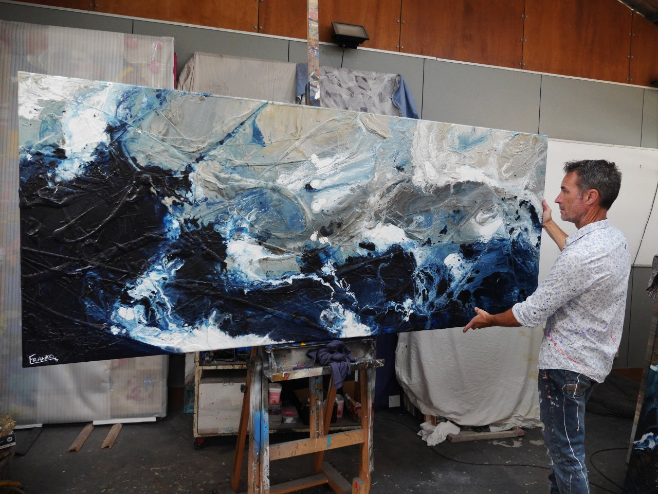 Midnight Mafia 240cm x 100cm Textured Abstract Painting (SOLD)-Abstract-[Franko_Artist]-[The_Block]-[Dream_Homes]-[ideas]- [Grand_Designs]-Franklin Art Studio
