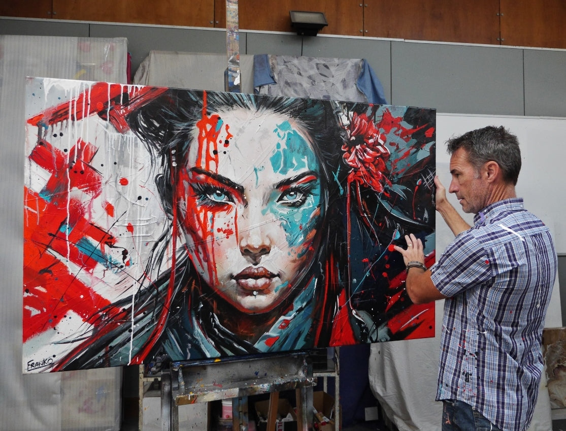 Nakano 160cm x 100cm Brave and Beautiful Abstract Realism Framed Textured Painting (SOLD)-people-[Franko_Artist]-[The_Block]-[Dream_Homes]-[ideas]- [Grand_Designs]-Franklin Art Studio