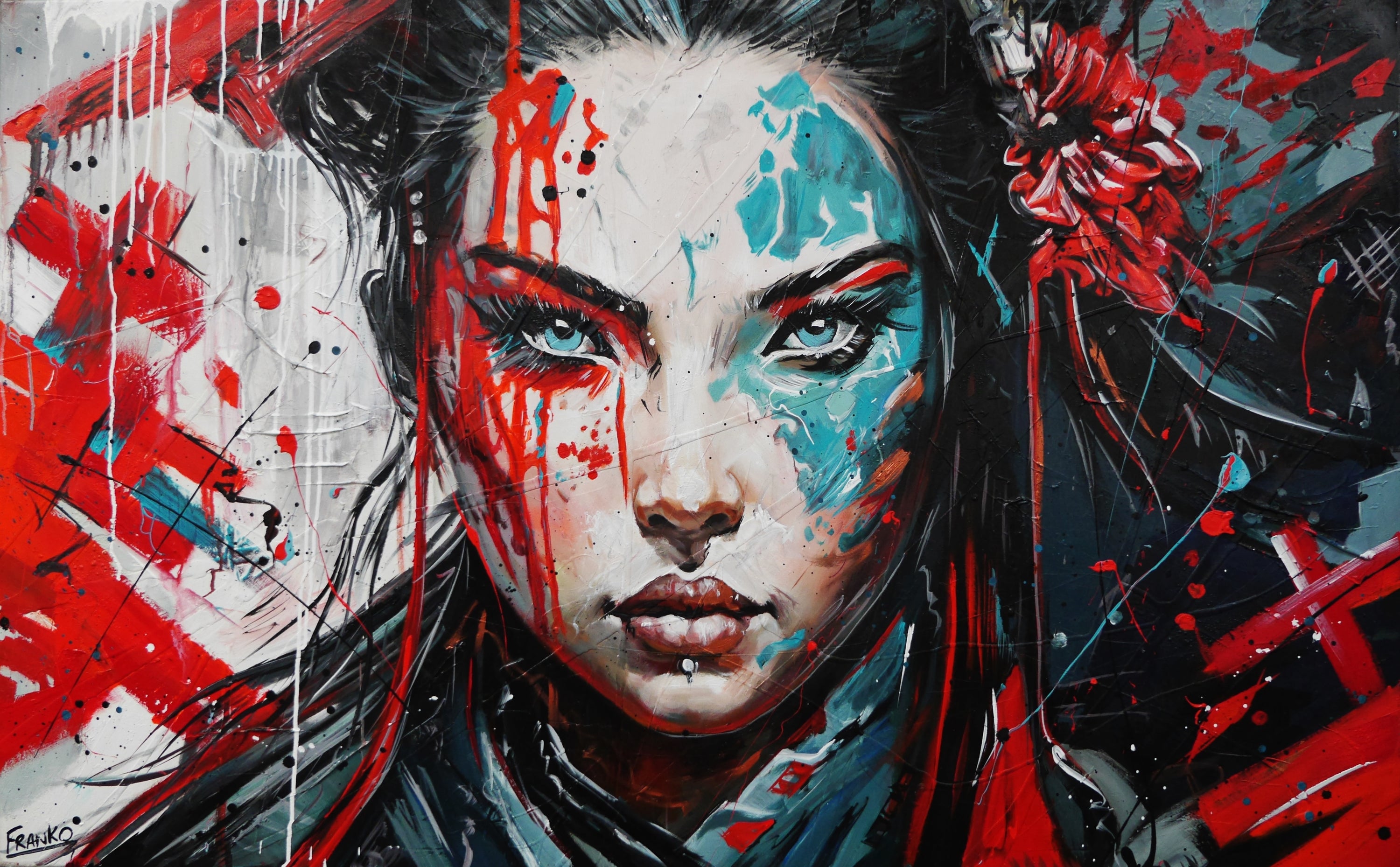 Nakano 160cm x 100cm Brave and Beautiful Abstract Realism Framed Textured Painting (SOLD)-people-[Franko_Artist]-[Australian_artist]-[Gold_Coast]-[Brisbane]-[modern]-[contemporary]-[original]-[Large_artwork]-Franklin Art Studio