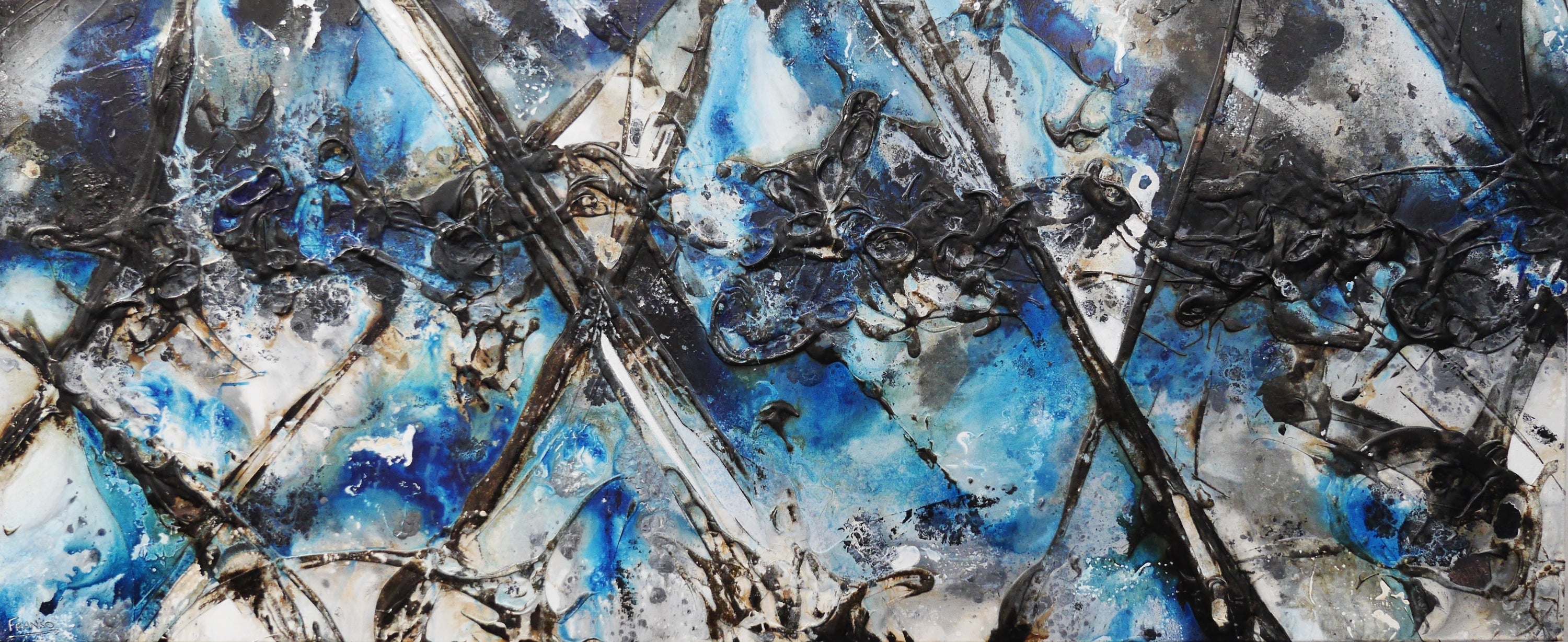 Blue Steel 240cm x 100cm Blue Black White Textured Abstract Painting (SOLD)-Abstract-[Franko_Artist]-[Australian_artist]-[Gold_Coast]-[Brisbane]-[modern]-[contemporary]-[original]-[Large_artwork]-Franklin Art Studio