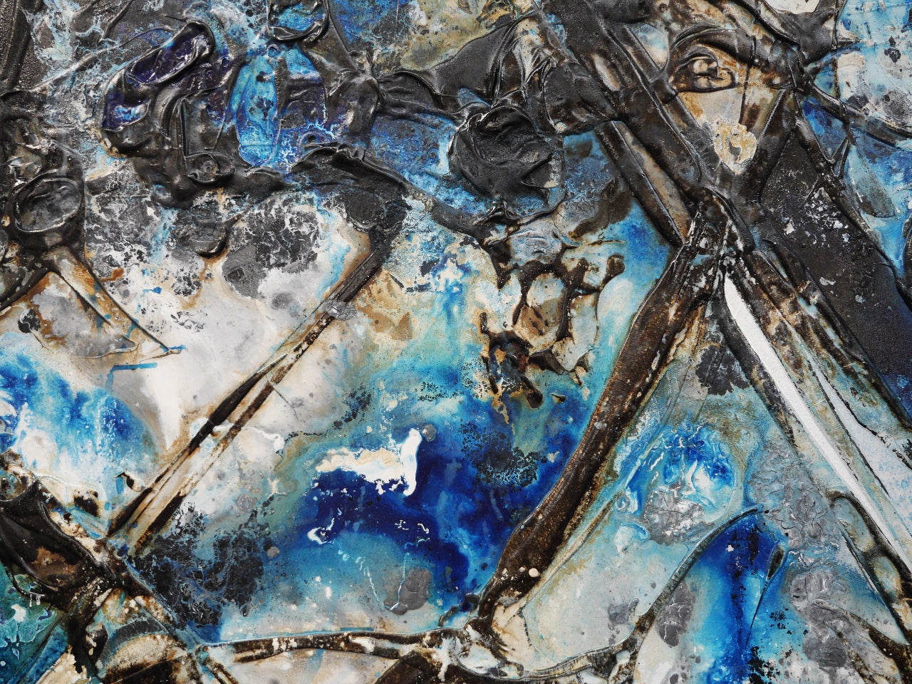 Blue Steel 240cm x 100cm Blue Black White Textured Abstract Painting (SOLD)