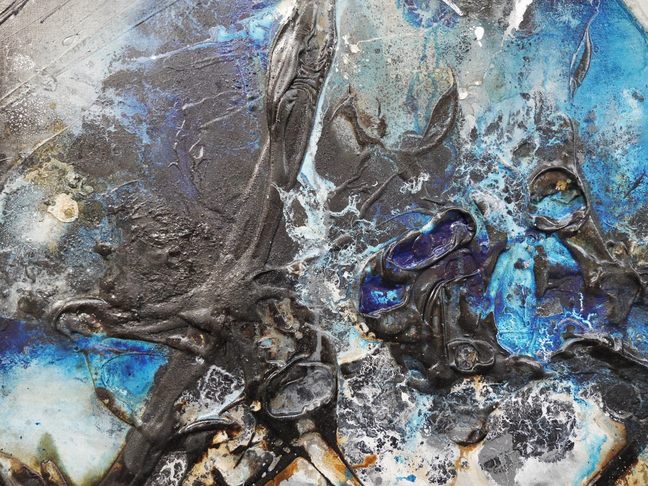 Blue Steel 240cm x 100cm Blue Black White Textured Abstract Painting (SOLD)