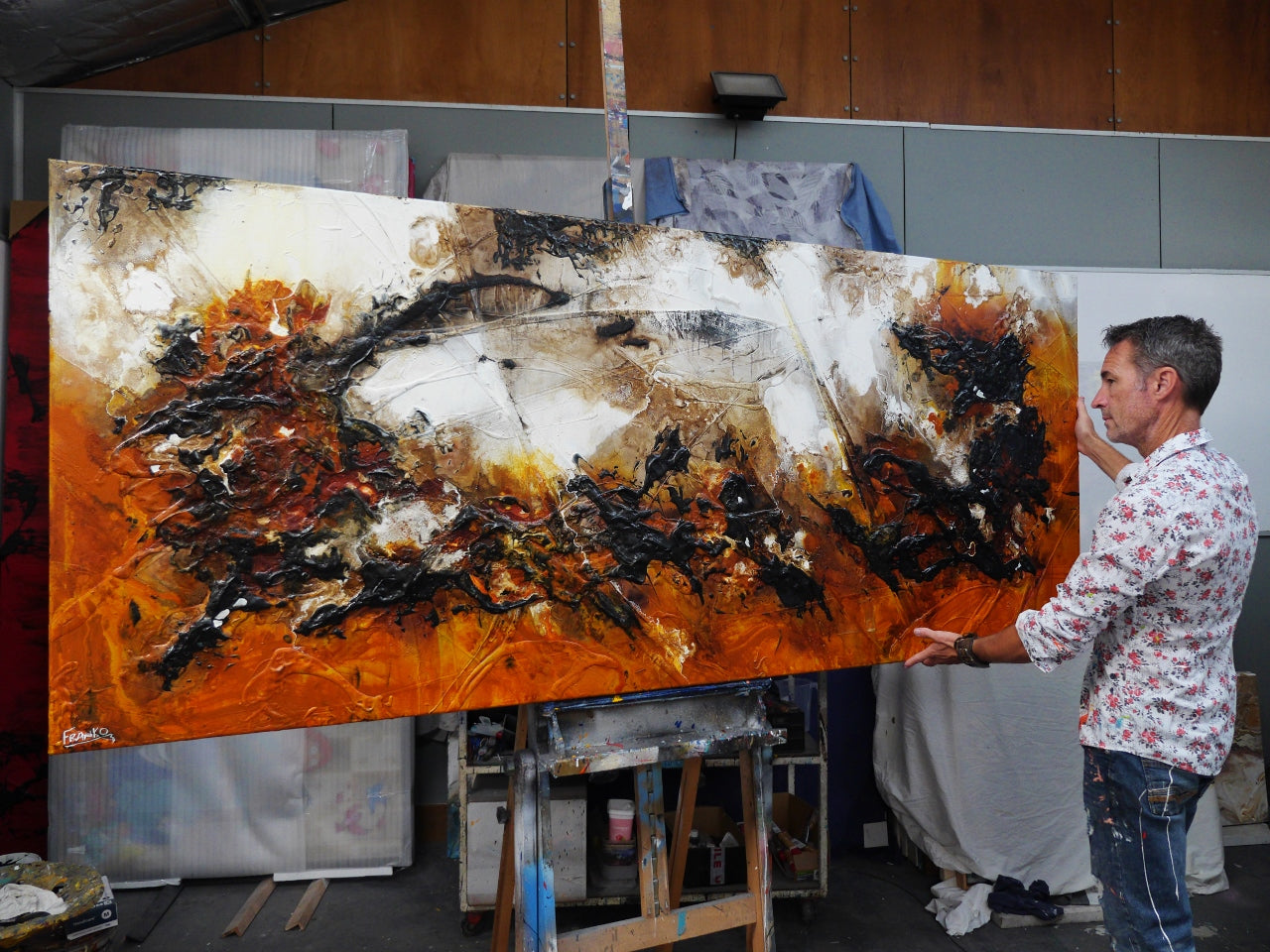 Craving Sienna 240cm x 100cm Textured Abstract Painting (SOLD)-Abstract-[Franko_Artist]-[The_Block]-[Dream_Homes]-[ideas]- [Grand_Designs]-Franklin Art Studio