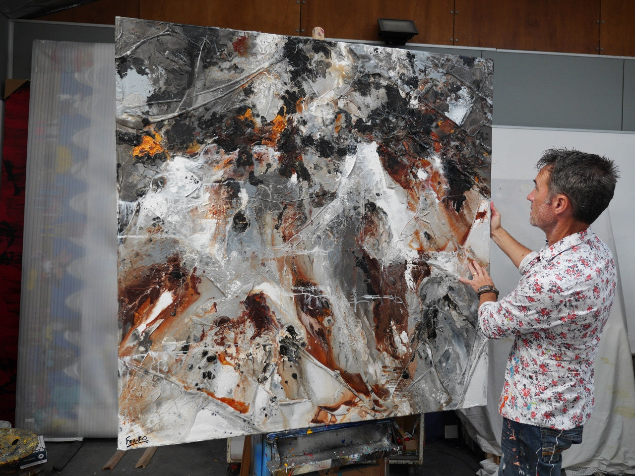 Nara Oxide 150cm x 150cm Rustic Textured Abstract Painting (SOLD)-Abstract-[Franko_Artist]-[The_Block]-[Dream_Homes]-[ideas]- [Grand_Designs]-Franklin Art Studio