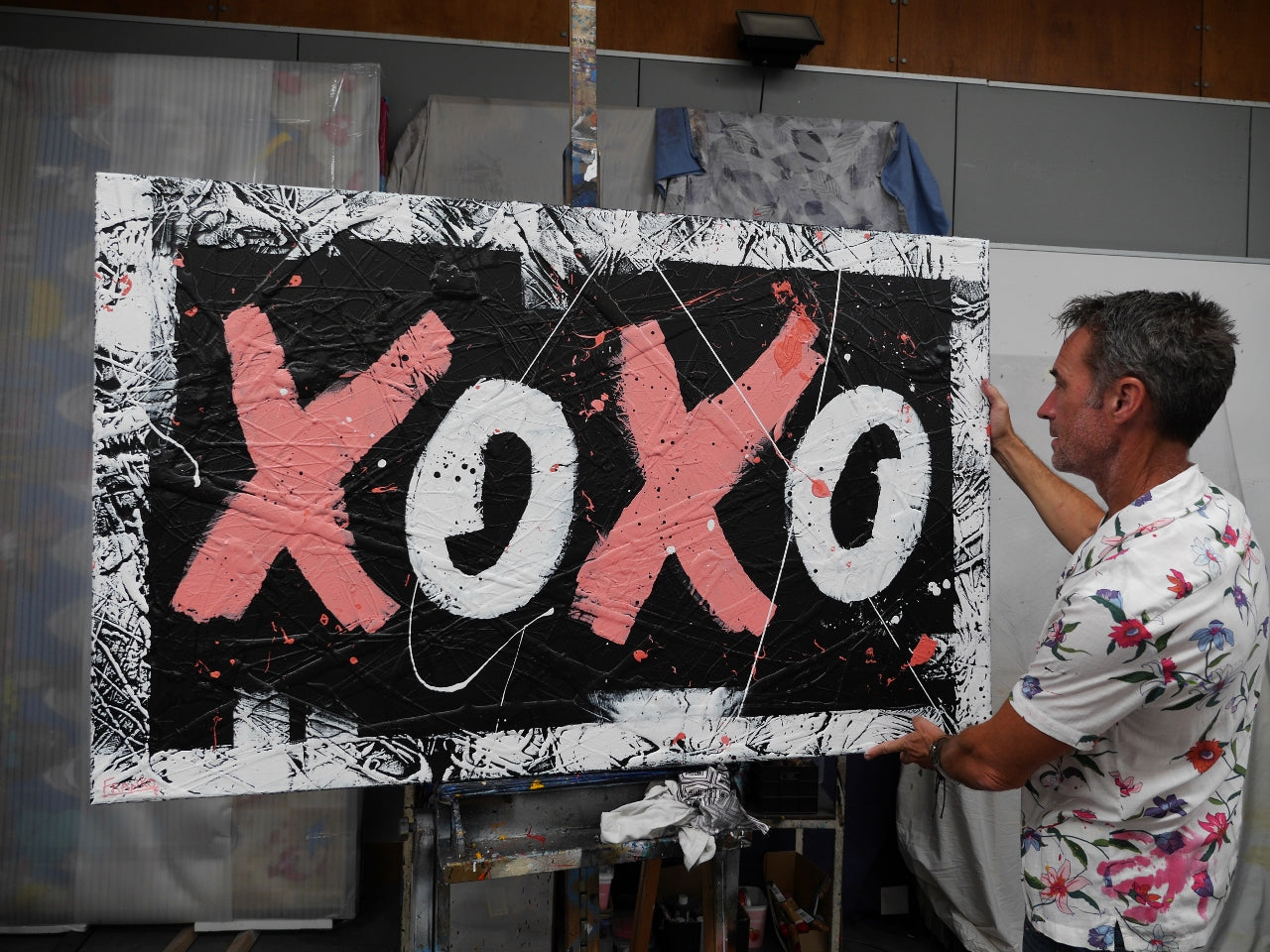XO Free Love 160cm x 100cm Hugs and Kisses Textured Pop Art Painting (SOLD)-Urban Pop Art-[Franko_Artist]-[The_Block]-[Dream_Homes]-[ideas]- [Grand_Designs]-Franklin Art Studio