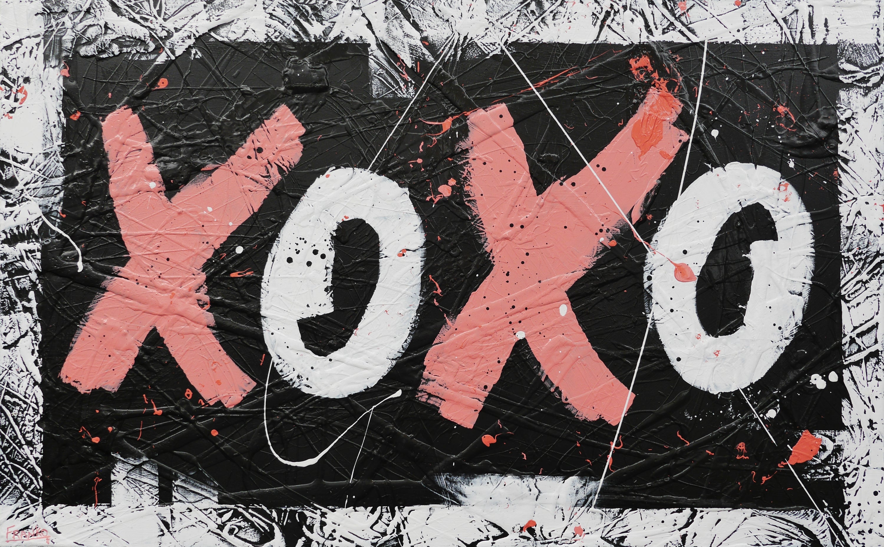 XO Free Love 160cm x 100cm Hugs and Kisses Textured Pop Art Painting (SOLD)-Urban Pop Art-[Franko_Artist]-[Australian_artist]-[Gold_Coast]-[Brisbane]-[modern]-[contemporary]-[original]-[Large_artwork]-Franklin Art Studio