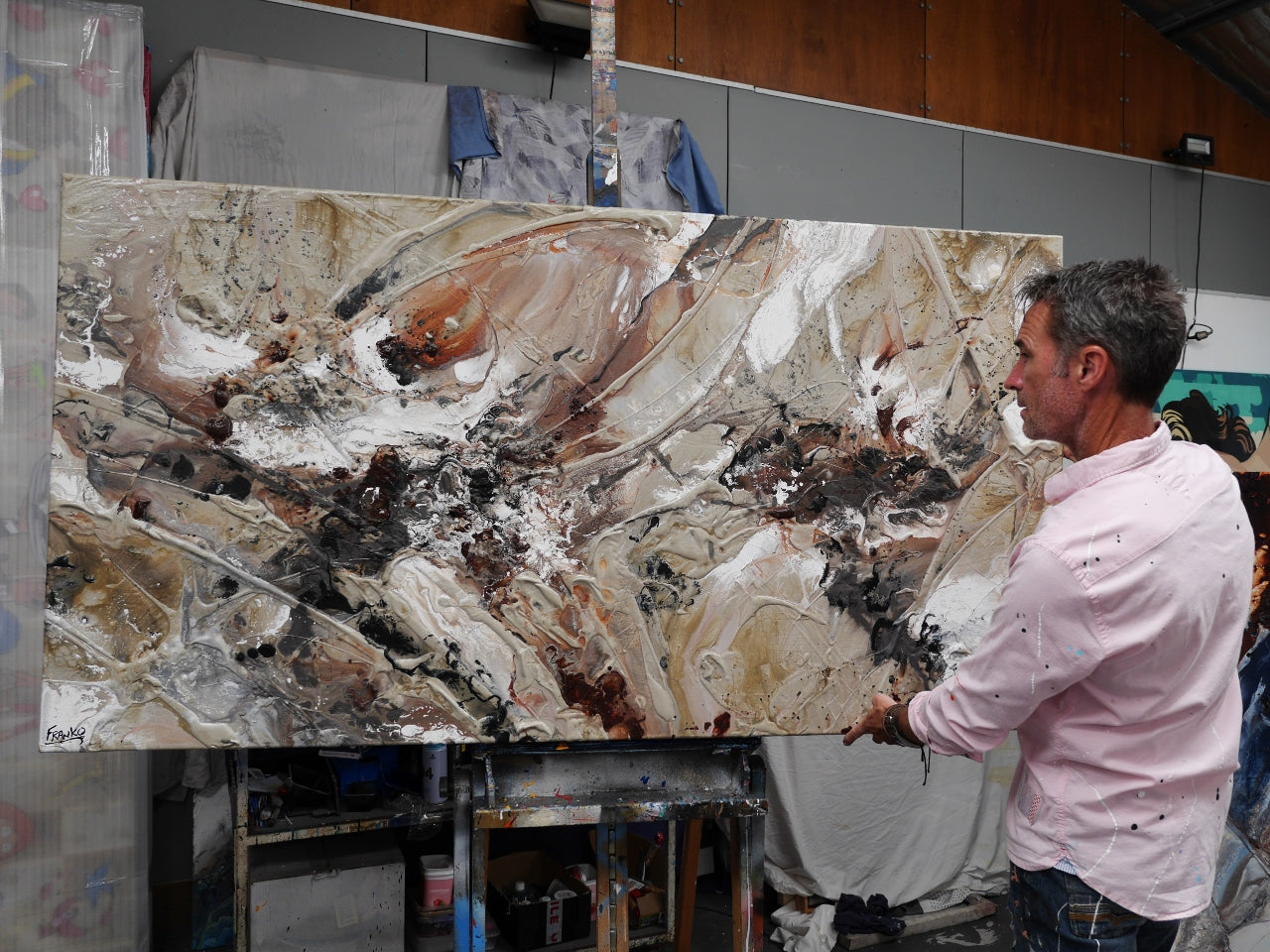 Rusted Almond 190cm x 100cm Textured Abstract Painting (SOLD)-Abstract-[Franko_Artist]-[The_Block]-[Dream_Homes]-[ideas]- [Grand_Designs]-Franklin Art Studio