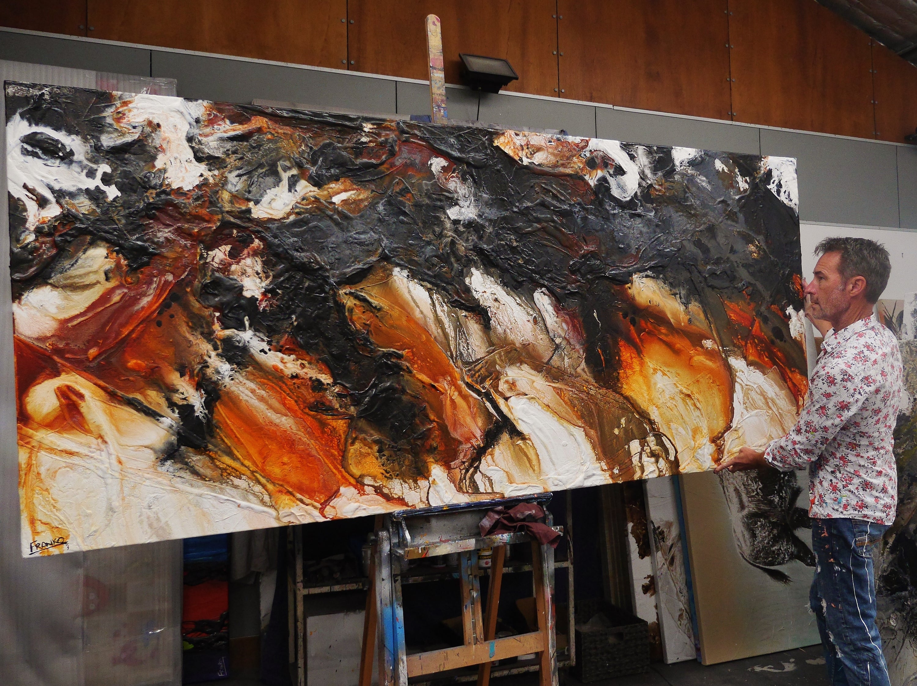 Golden Sands 270cm x 120cm Textured Abstract Painting (SOLD)-Abstract-[Franko_Artist]-[The_Block]-[Dream_Homes]-[ideas]- [Grand_Designs]-Franklin Art Studio