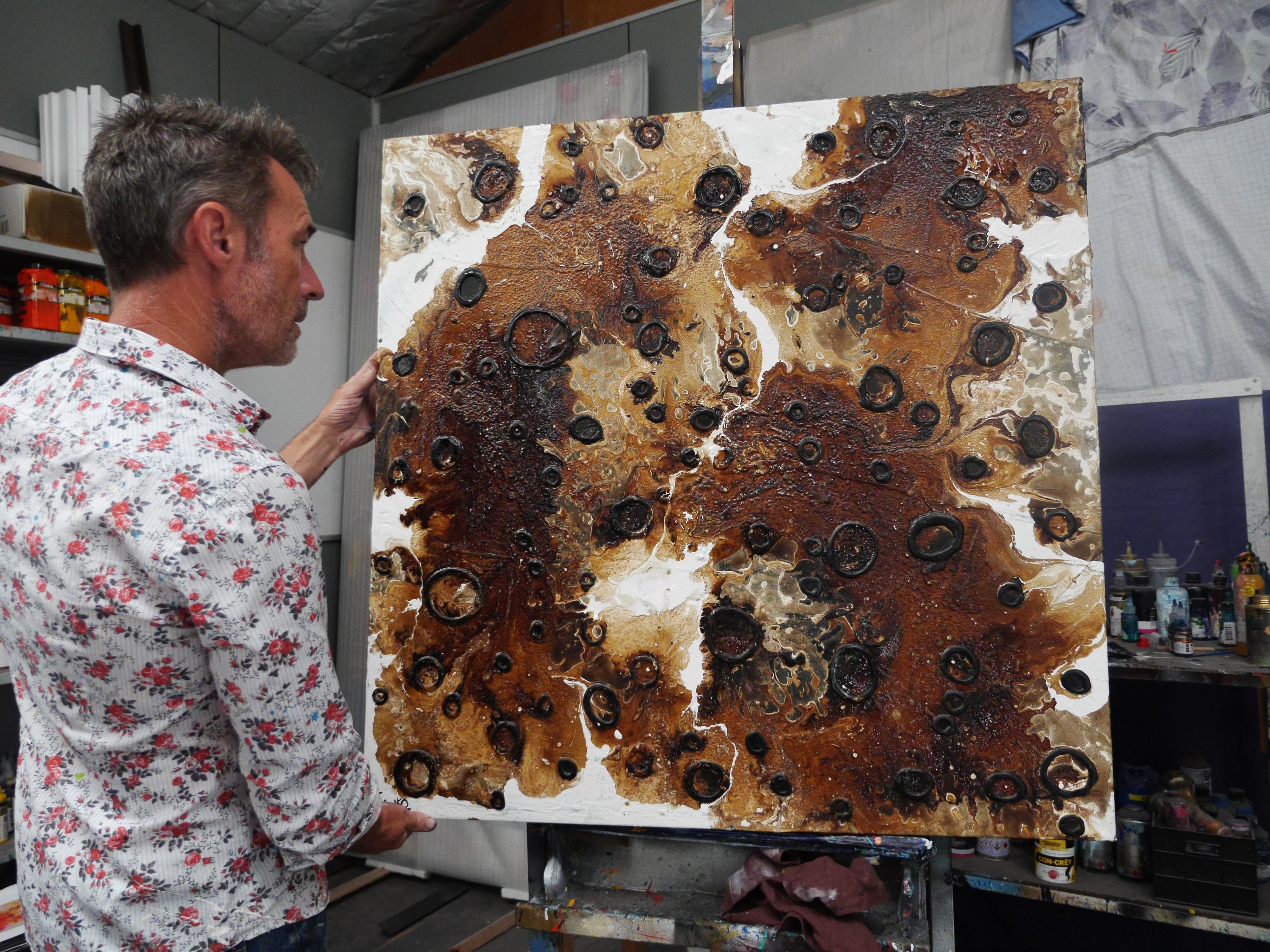 Popcorn Honey 100cm x 100cm Rusts Honey Textured Abstract Painting (SOLD)-Abstract-[Franko_Artist]-[The_Block]-[Dream_Homes]-[ideas]- [Grand_Designs]-Franklin Art Studio