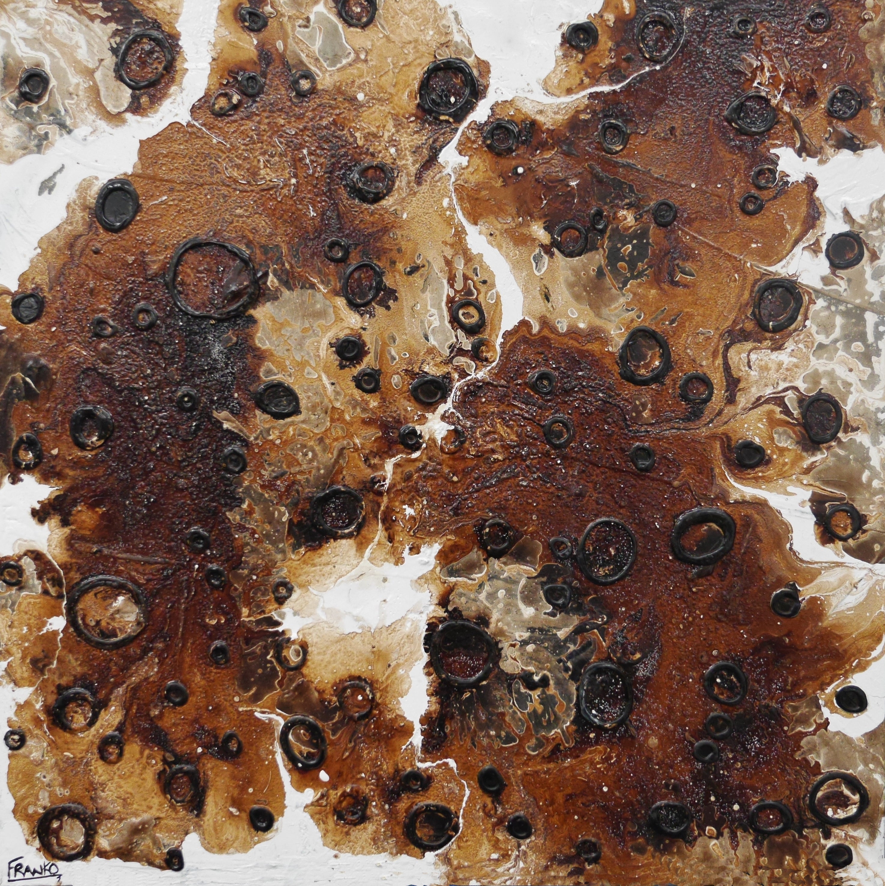 Popcorn Honey 100cm x 100cm Rusts Honey Textured Abstract Painting (SOLD)-Abstract-[Franko_Artist]-[Australian_artist]-[Gold_Coast]-[Brisbane]-[modern]-[contemporary]-[original]-[Large_artwork]-Franklin Art Studio