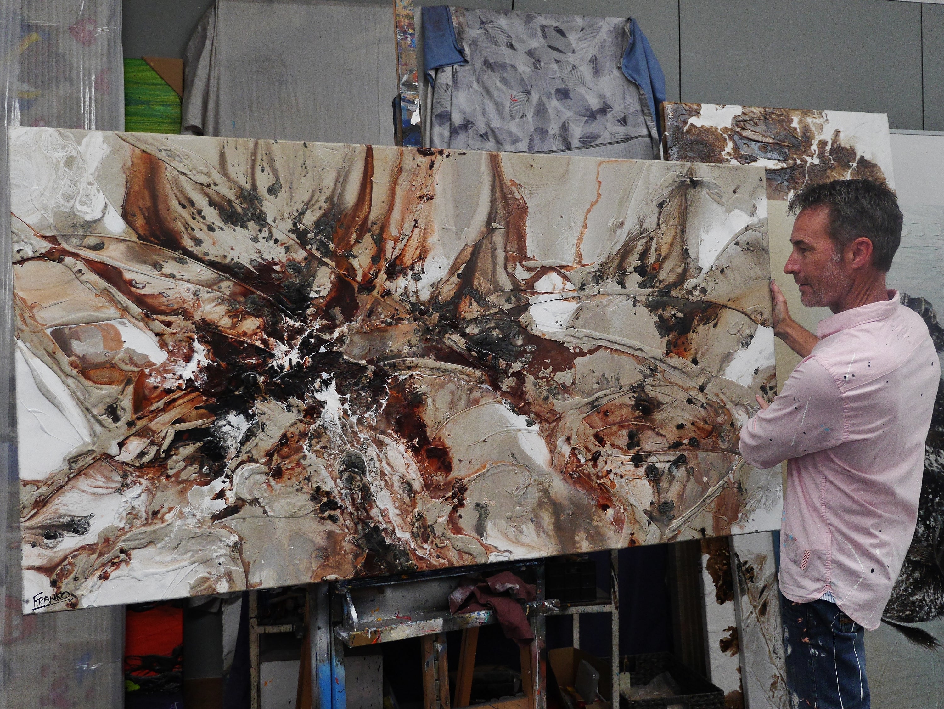 Malted Resonance 190cm x 100cm Umber Brown Grey Bone Black White Textured Abstract Painting-Abstract-[Franko_Artist]-[The_Block]-[Dream_Homes]-[ideas]- [Grand_Designs]-Franklin Art Studio