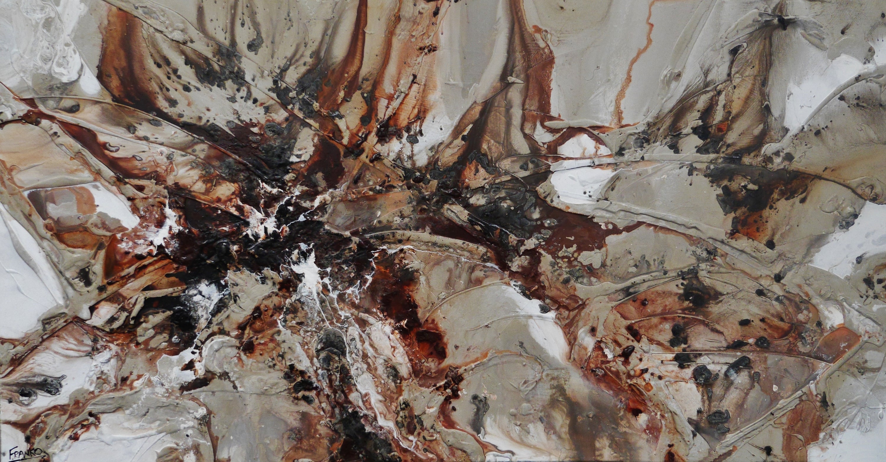 Malted Resonance 190cm x 100cm Umber Brown Grey Bone Black White Textured Abstract Painting-Abstract-[Franko_Artist]-[Australian_artist]-[Gold_Coast]-[Brisbane]-[modern]-[contemporary]-[original]-[Large_artwork]-Franklin Art Studio
