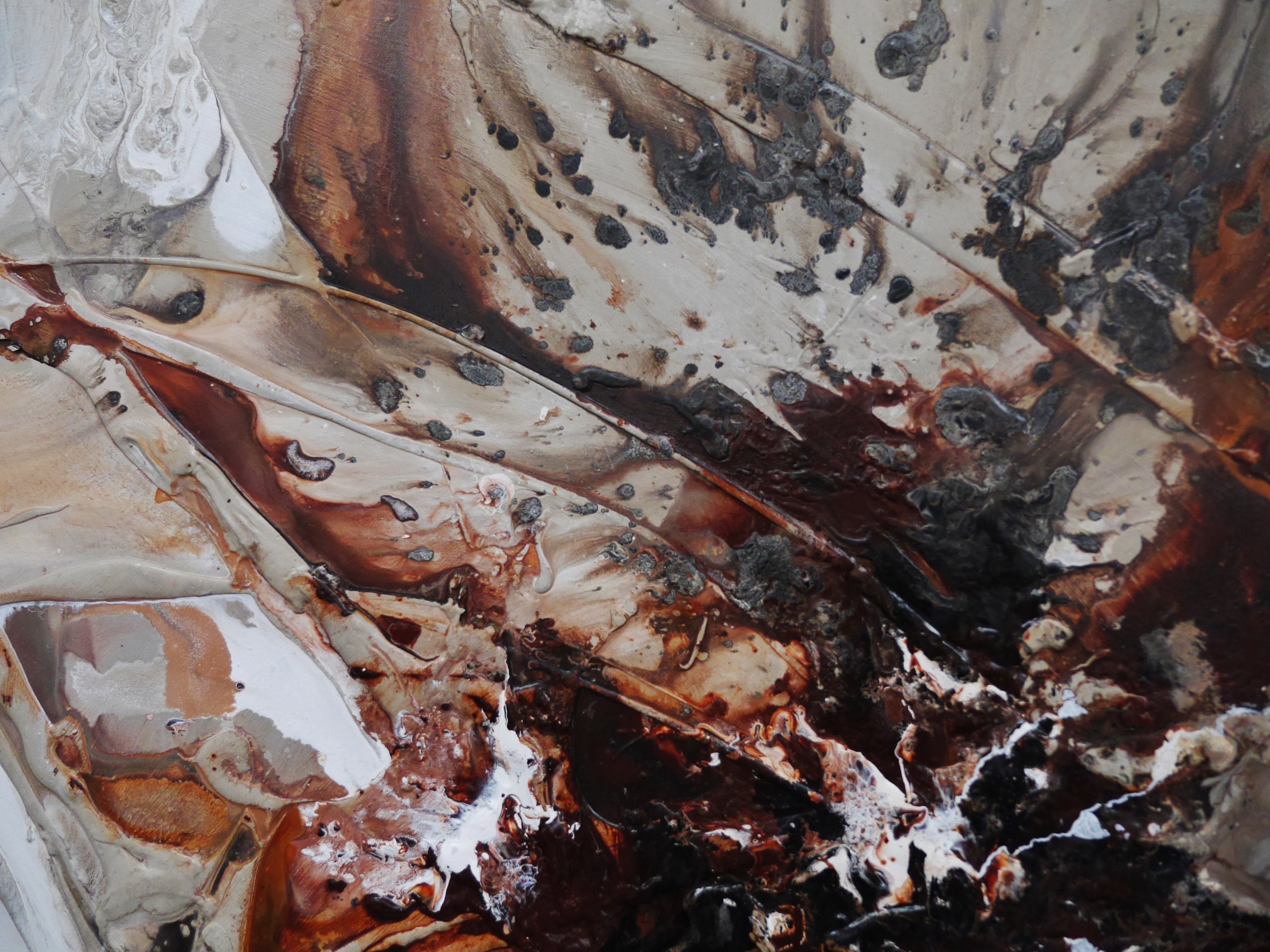 Malted Resonance 190cm x 100cm Umber Brown Grey Bone Black White Textured Abstract Painting
