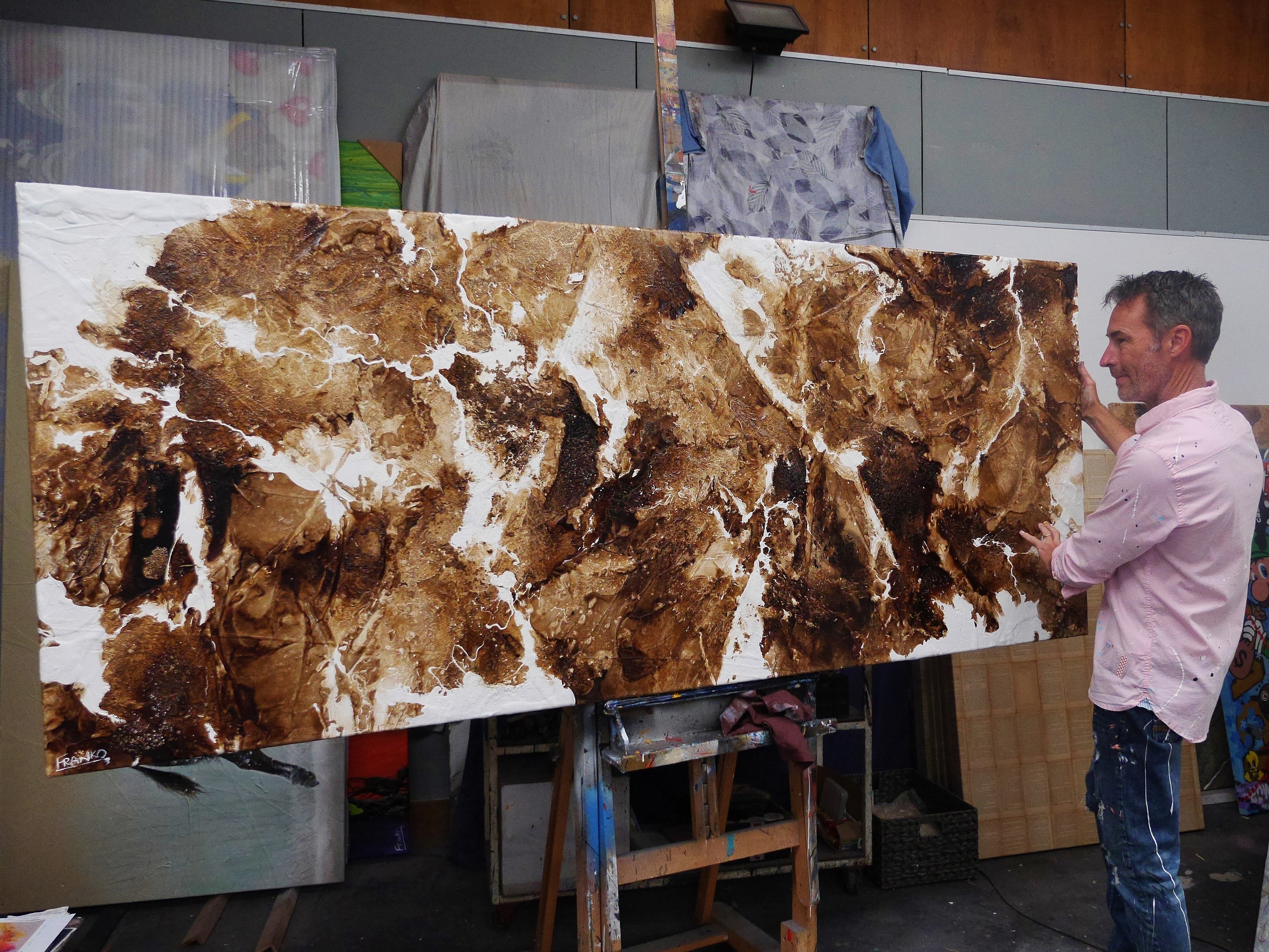 Raw Finesse 240cm x 100cm Rust White Textured Abstract Painting (SOLD)-Abstract-[Franko_Artist]-[The_Block]-[Dream_Homes]-[ideas]- [Grand_Designs]-Franklin Art Studio