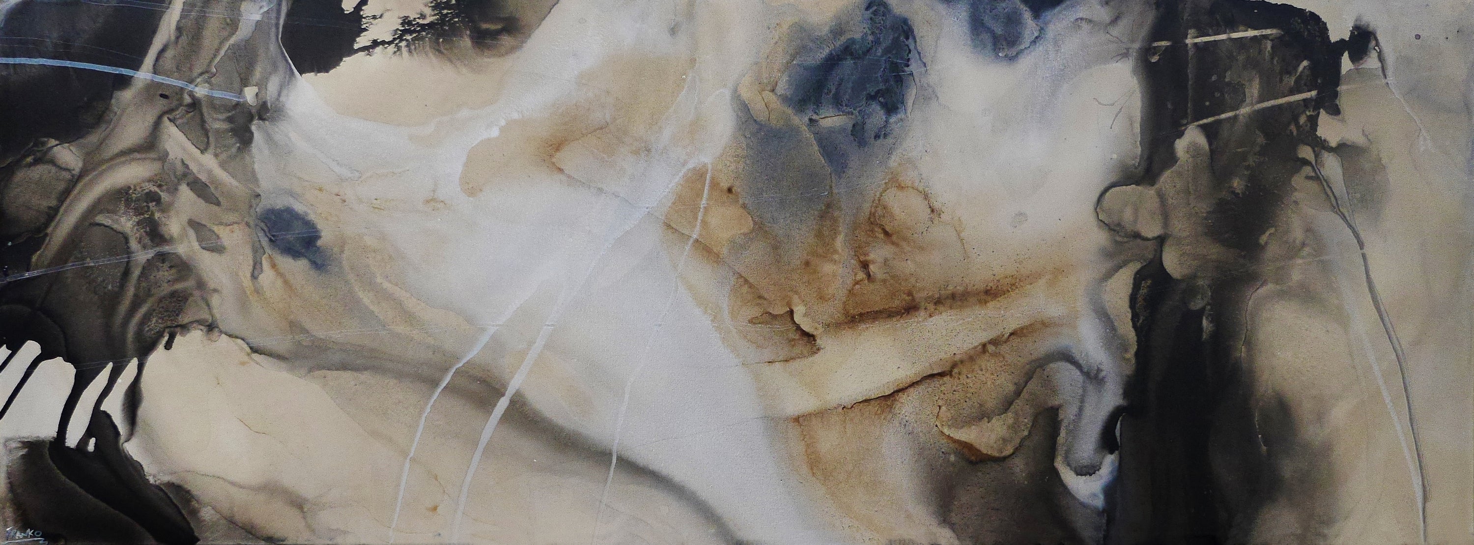 Refined 799 270cm x 100cm Blue Rust White Cream Grey Textured Abstract Painting (SOLD)-Abstract-[Franko_Artist]-[Australian_artist]-[Gold_Coast]-[Brisbane]-[modern]-[contemporary]-[original]-[Large_artwork]-Franklin Art Studio
