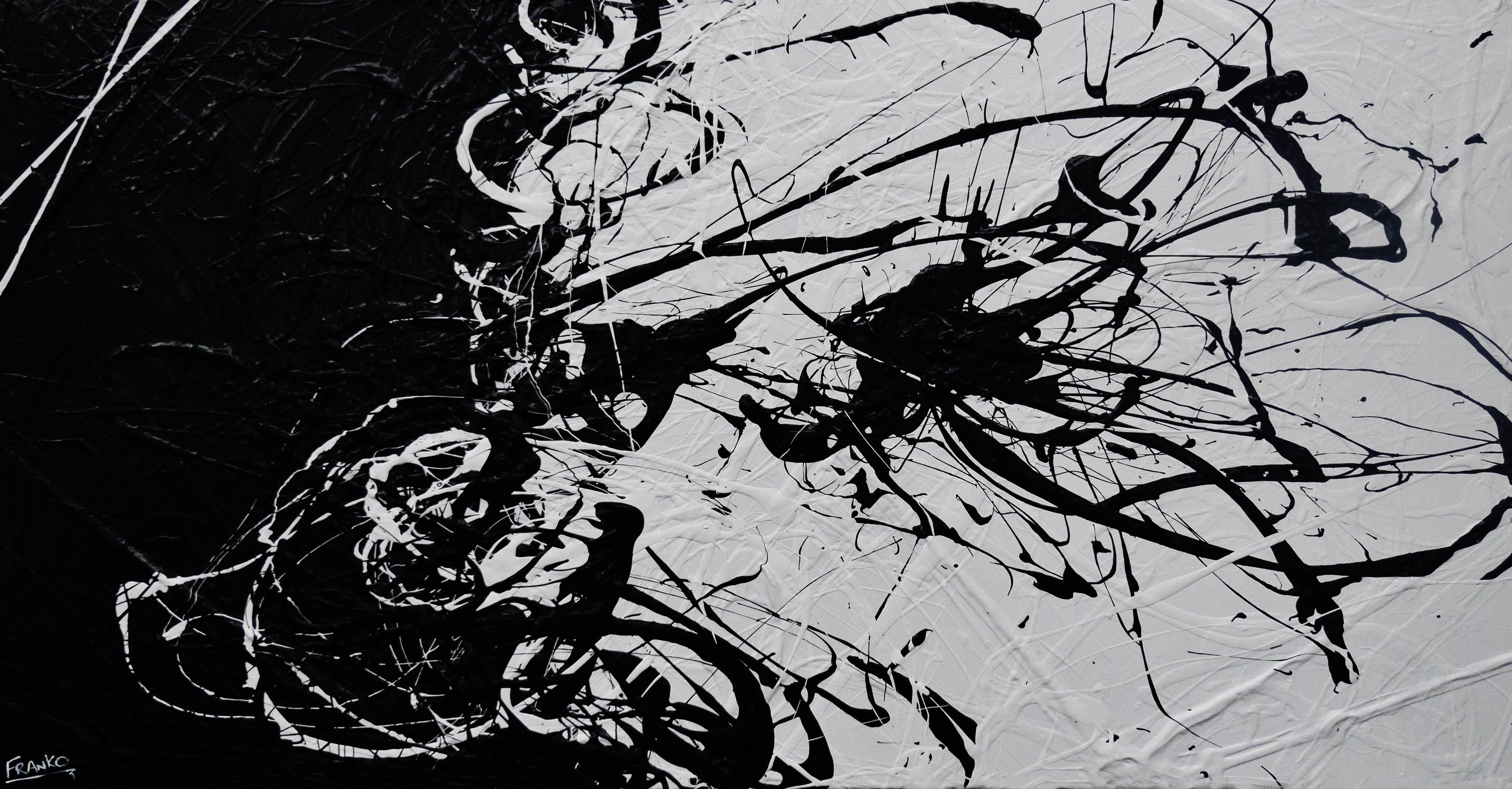 Negative Black 190cm x 100cm Black White Textured Abstract Painting (SOLD)-Abstract-[Franko_Artist]-[Australian_artist]-[Gold_Coast]-[Brisbane]-[modern]-[contemporary]-[original]-[Large_artwork]-Franklin Art Studio