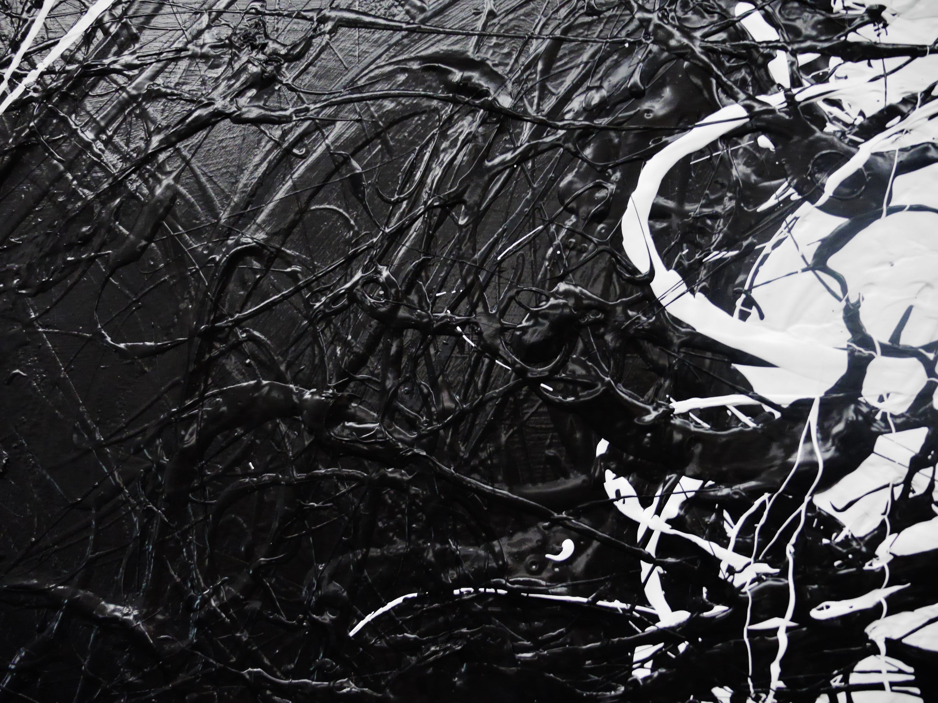 Negative Black 190cm x 100cm Black White Textured Abstract Painting (SOLD)