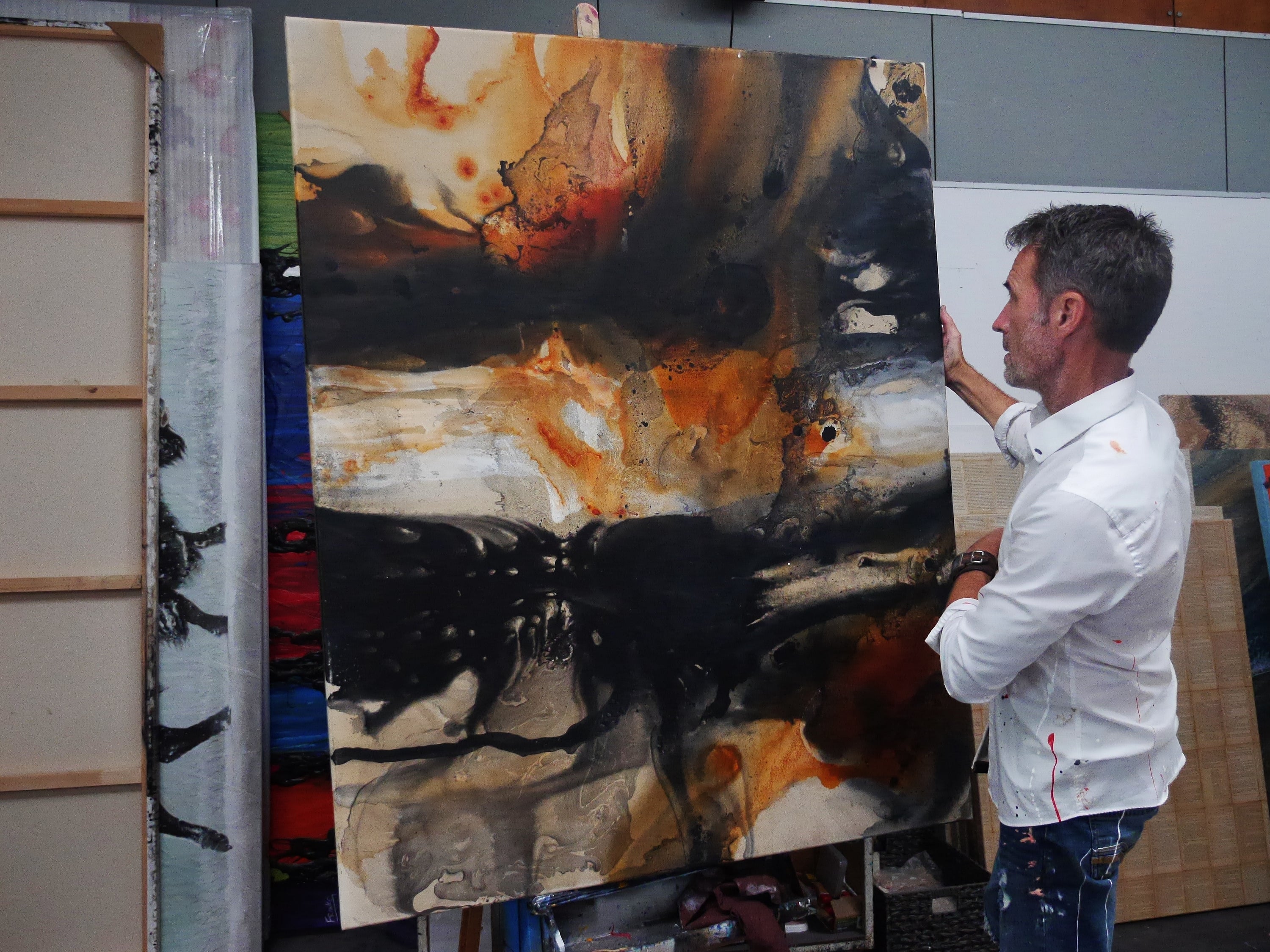 Refined 944 120cm x 150cm Rust Black White Cream and Grey textured Abstract Painting (SOLD)-Abstract-[Franko_Artist]-[The_Block]-[Dream_Homes]-[ideas]- [Grand_Designs]-Franklin Art Studio
