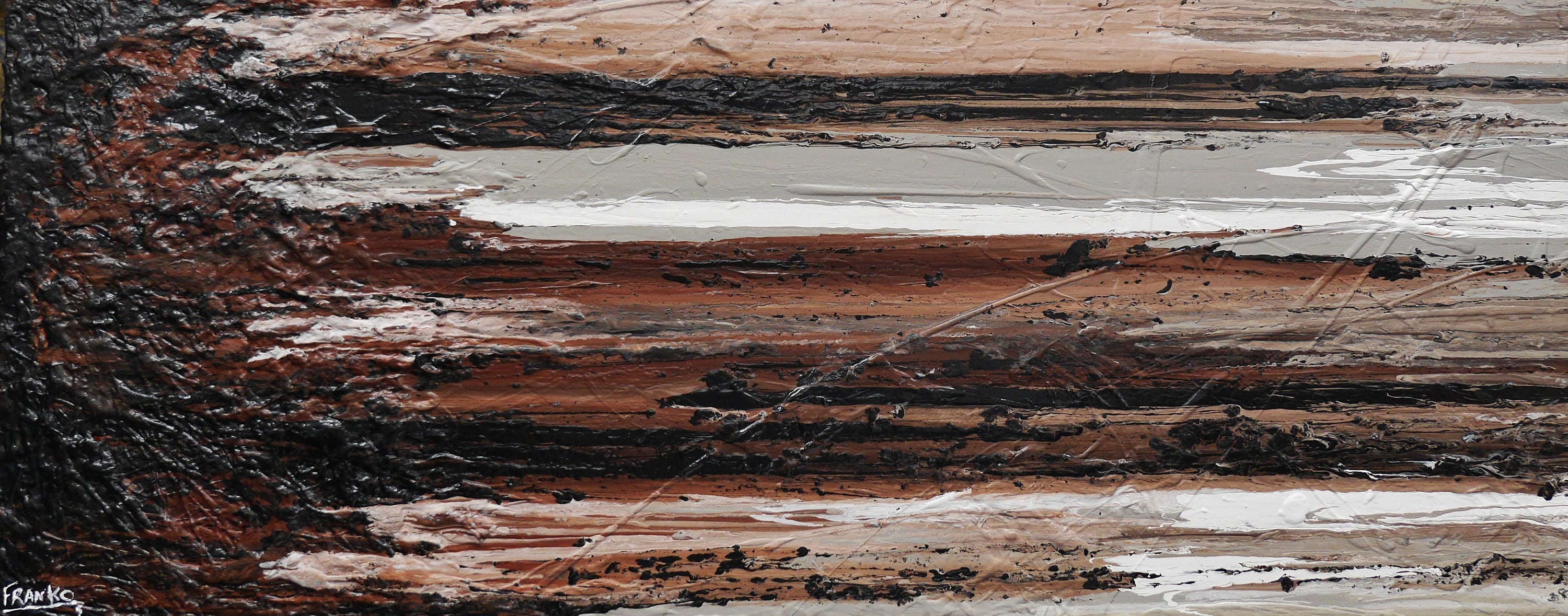 Perfectly Tuned 200cm x 80cm Brown White Black Rust Grey Textured Abstract Painting (SOLD)-Abstract-[Franko_Artist]-[Australian_artist]-[Gold_Coast]-[Brisbane]-[modern]-[contemporary]-[original]-[Large_artwork]-Franklin Art Studio