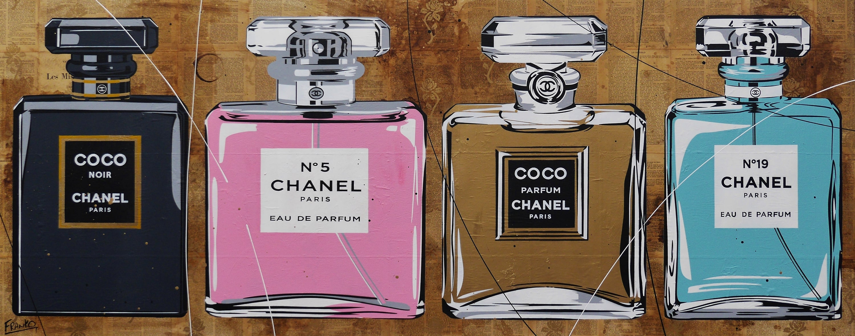 Prolific 200cm x 80cm Perfume Bottles Urban Pop Book Club Painting (SOLD)-book club-[Franko_Artist]-[Australian_artist]-[Gold_Coast]-[Brisbane]-[modern]-[contemporary]-[original]-[Large_artwork]-Franklin Art Studio