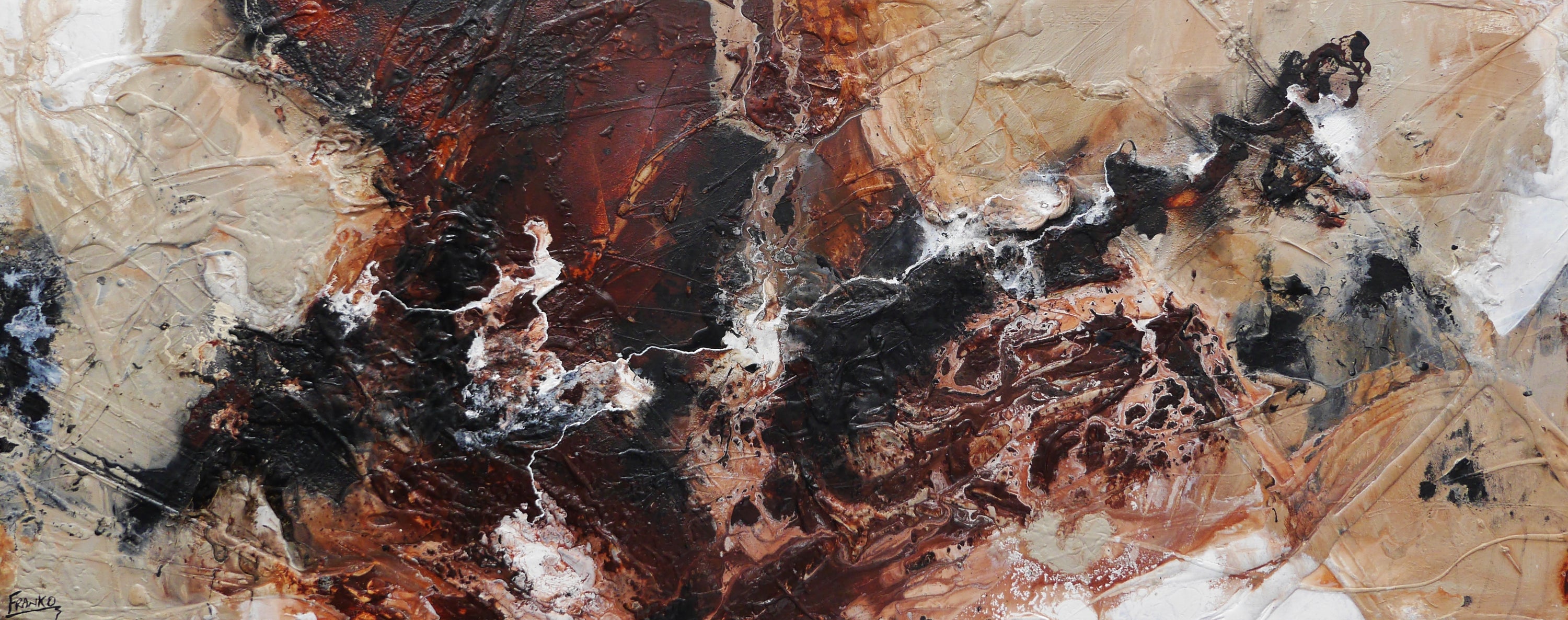 Intervention 200cm x 80cm Umber Brown Grey Bone Black White Textured Abstract Painting (SOLD)-Abstract-[Franko_Artist]-[Australian_artist]-[Gold_Coast]-[Brisbane]-[modern]-[contemporary]-[original]-[Large_artwork]-Franklin Art Studio
