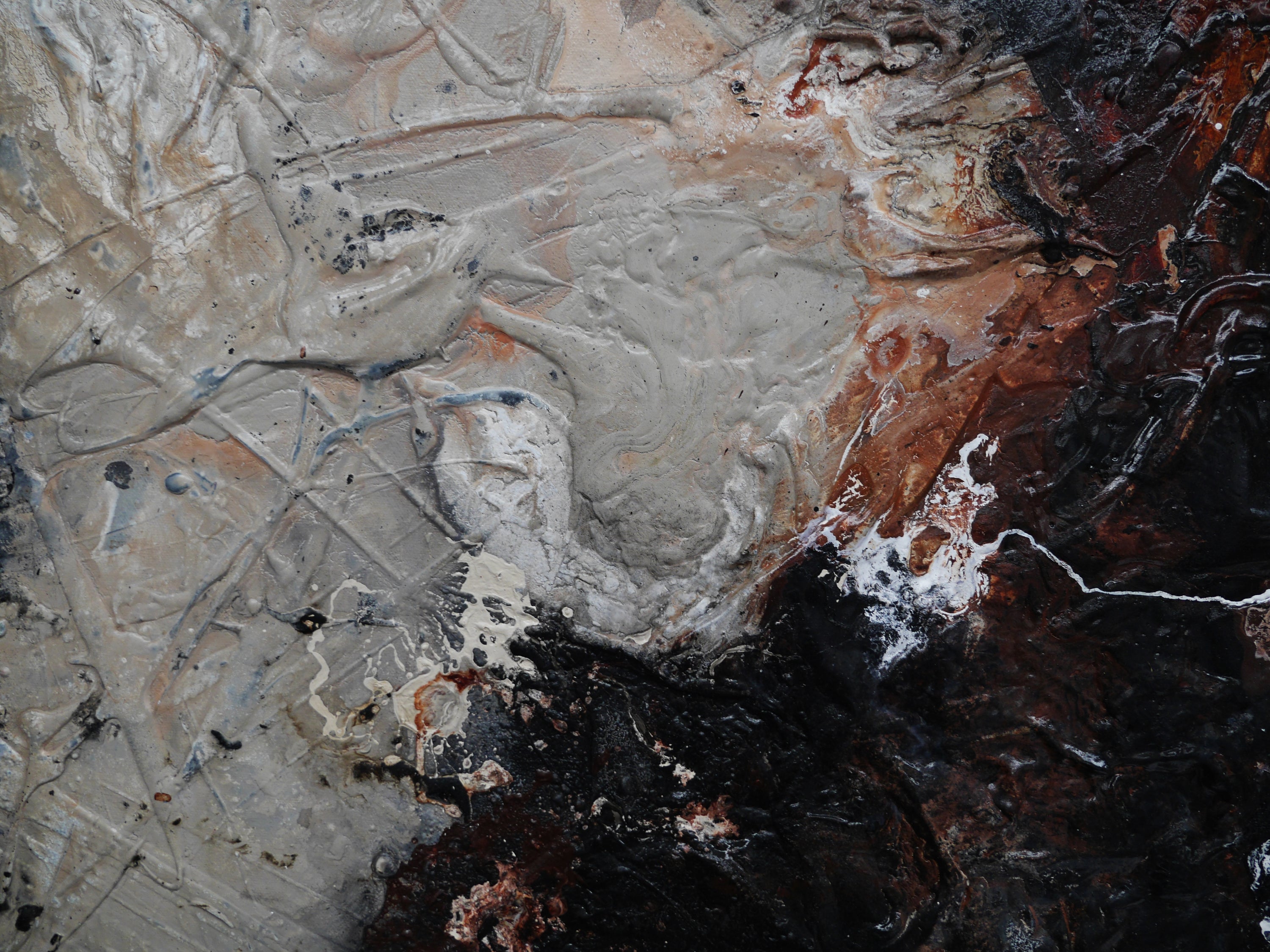 Intervention 200cm x 80cm Umber Brown Grey Bone Black White Textured Abstract Painting (SOLD)