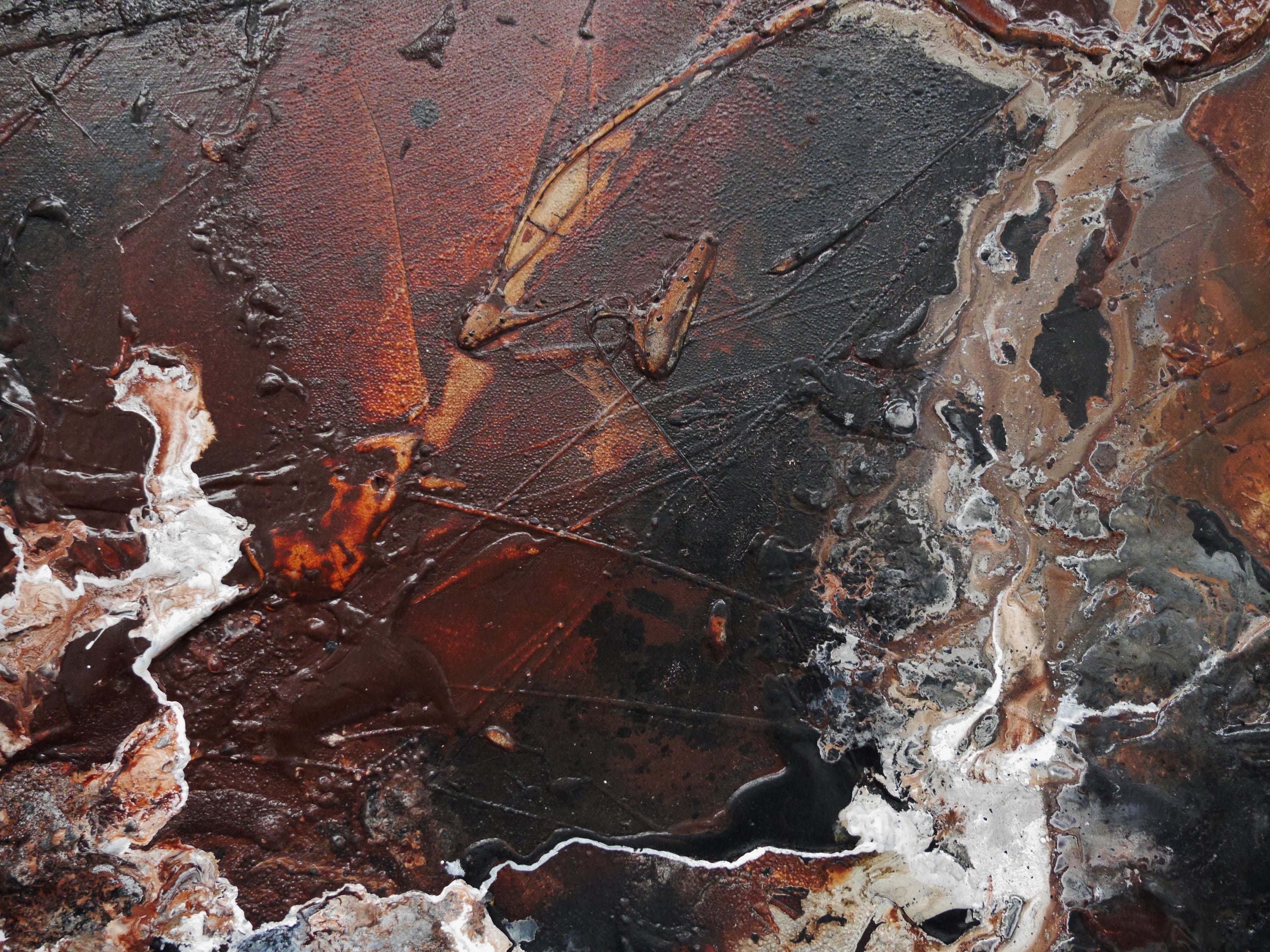 Intervention 200cm x 80cm Umber Brown Grey Bone Black White Textured Abstract Painting (SOLD)