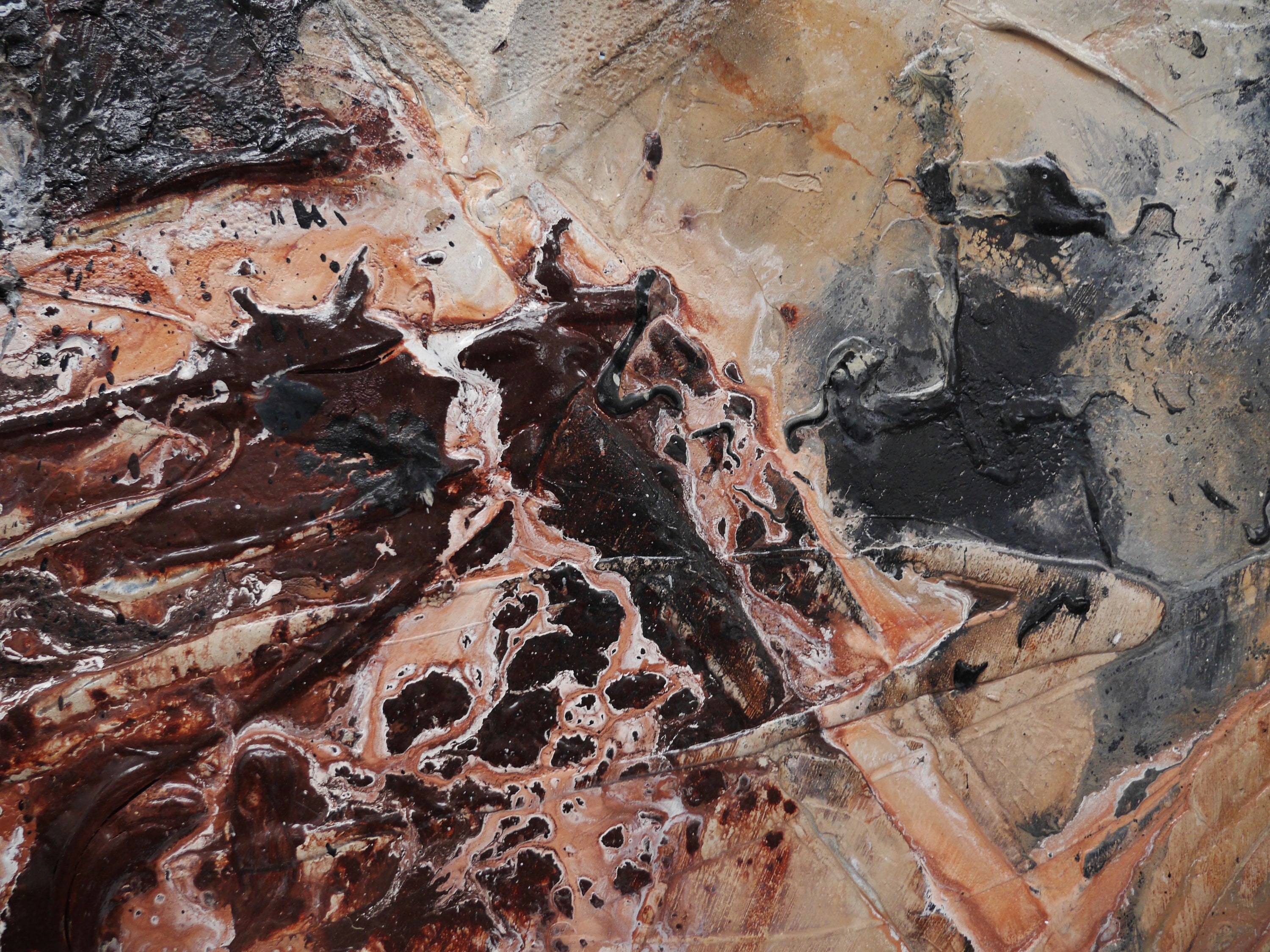 Intervention 200cm x 80cm Umber Brown Grey Bone Black White Textured Abstract Painting (SOLD)