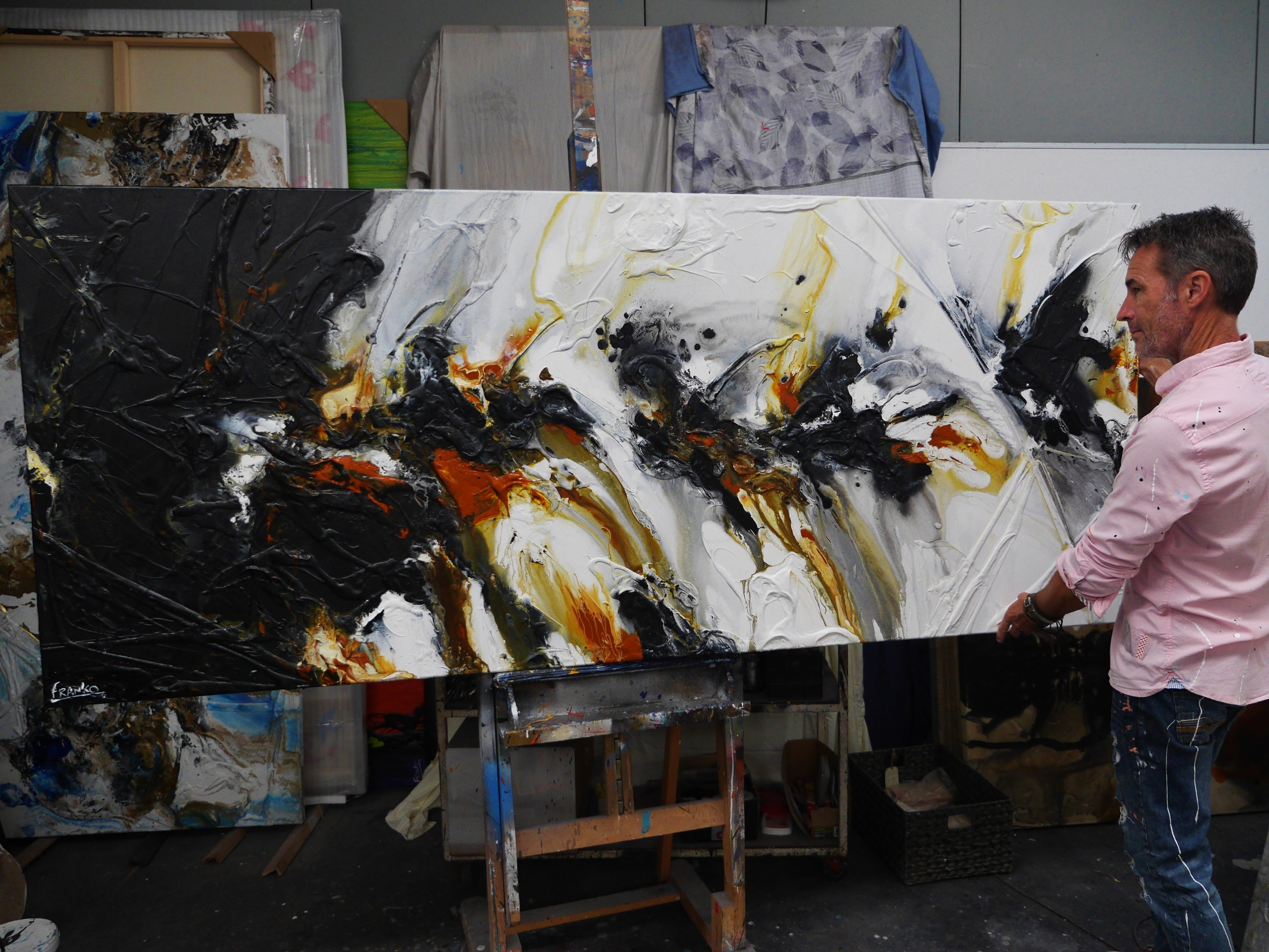 Sienna Steel 240cm x 100cm Textured Abstract Painting (SOLD)-Abstract-[Franko_Artist]-[The_Block]-[Dream_Homes]-[ideas]- [Grand_Designs]-Franklin Art Studio