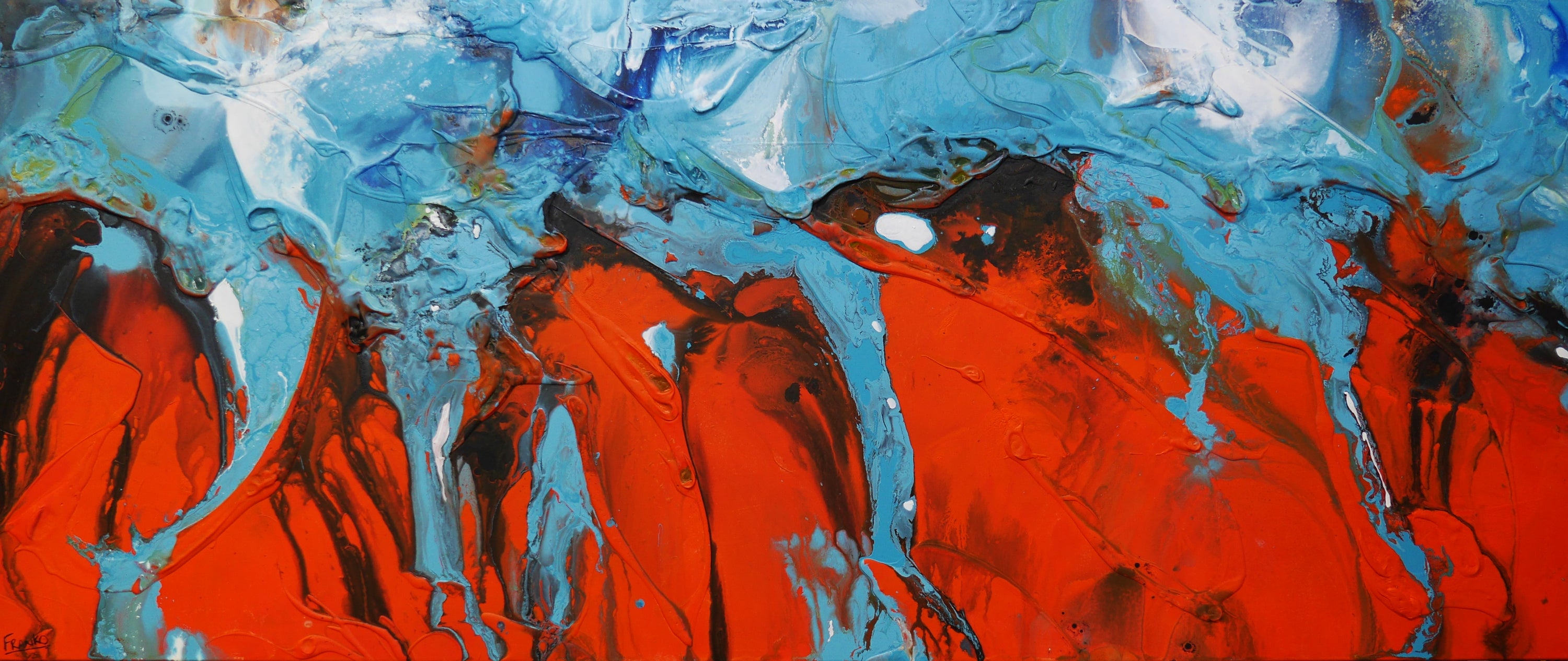 Tangerine Reign 240cm x 100cm Orange Blue Textured Abstract Painting (SOLD)-Abstract-[Franko_Artist]-[Australian_artist]-[Gold_Coast]-[Brisbane]-[modern]-[contemporary]-[original]-[Large_artwork]-Franklin Art Studio