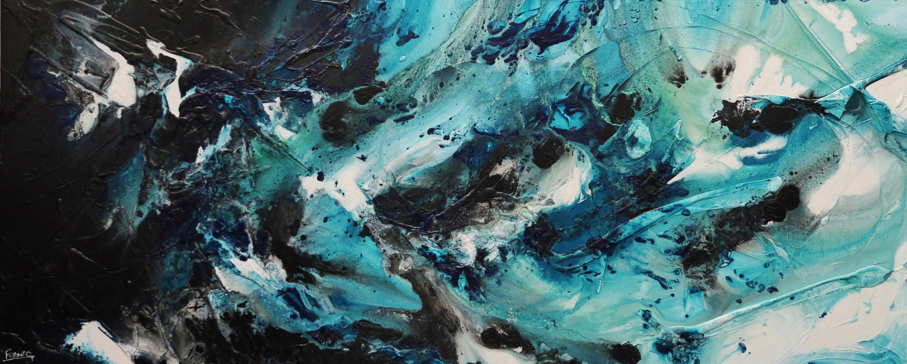 Southern Impact 240cm x 100cm Teal Black Textured Abstract Painting (SOLD)-Abstract-[Franko_Artist]-[Australian_artist]-[Gold_Coast]-[Brisbane]-[modern]-[contemporary]-[original]-[Large_artwork]-Franklin Art Studio