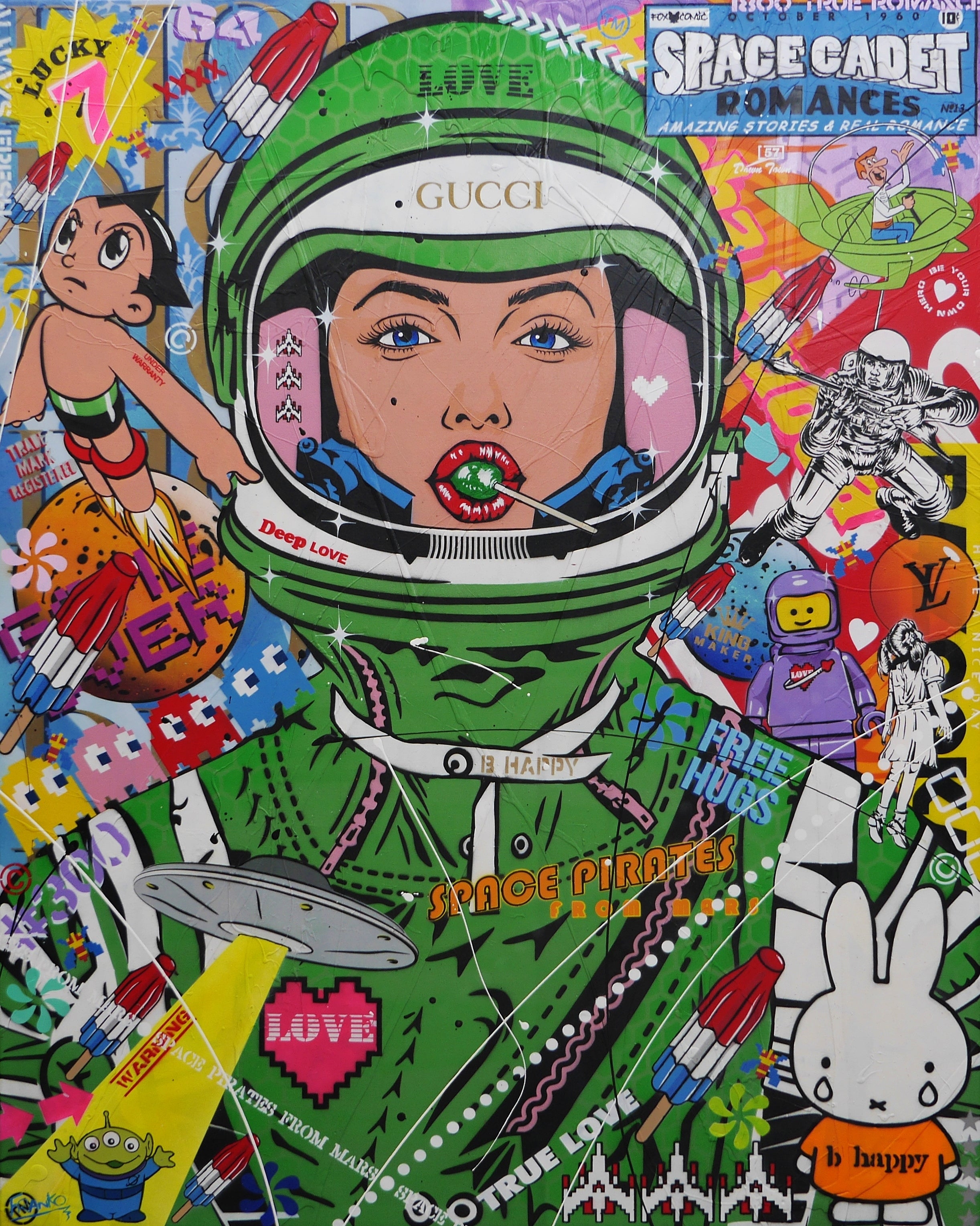 Stellar Cadet 120cm x 150cm Space Cadet Textured Urban Pop Art Painting (SOLD)-Urban Pop Art-[Franko_Artist]-[Australian_artist]-[Gold_Coast]-[Brisbane]-[modern]-[contemporary]-[original]-[Large_artwork]-Franklin Art Studio