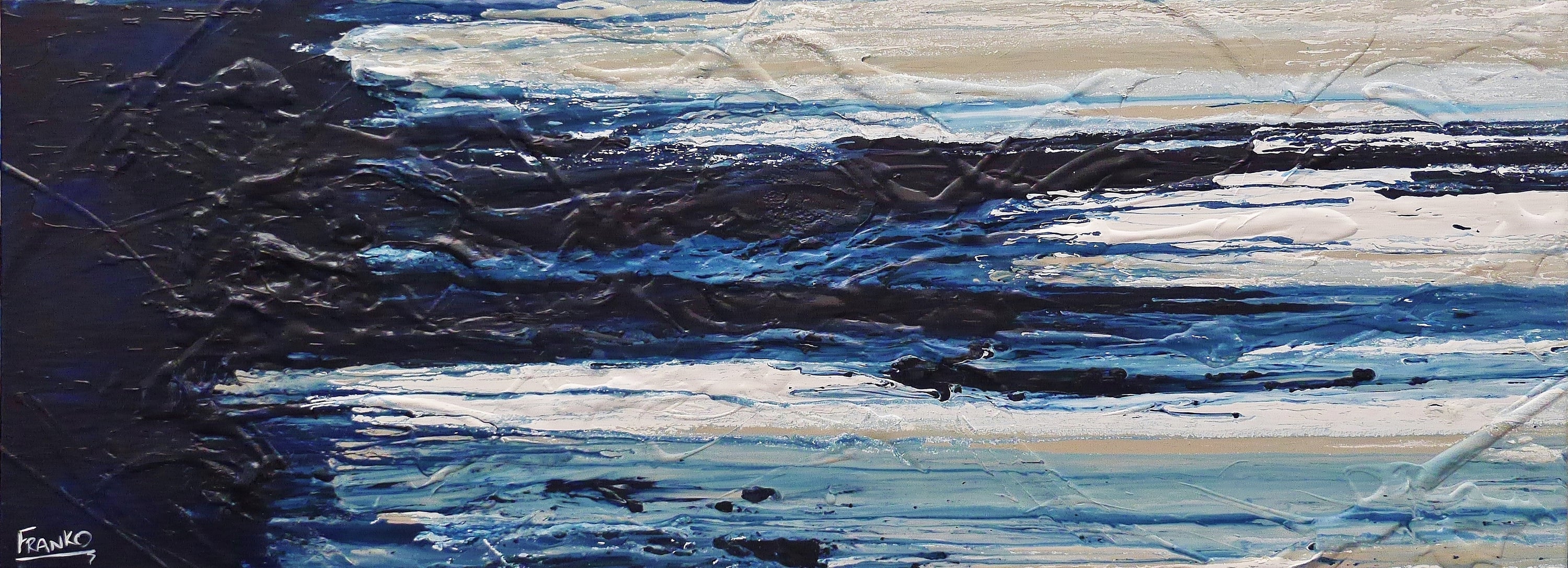 Midnight Mumbo 160cm x 60cm Navy, Blues, Malt, White Textured Abstract Painting (SOLD)-Abstract-[Franko_Artist]-[Australian_artist]-[Gold_Coast]-[Brisbane]-[modern]-[contemporary]-[original]-[Large_artwork]-Franklin Art Studio