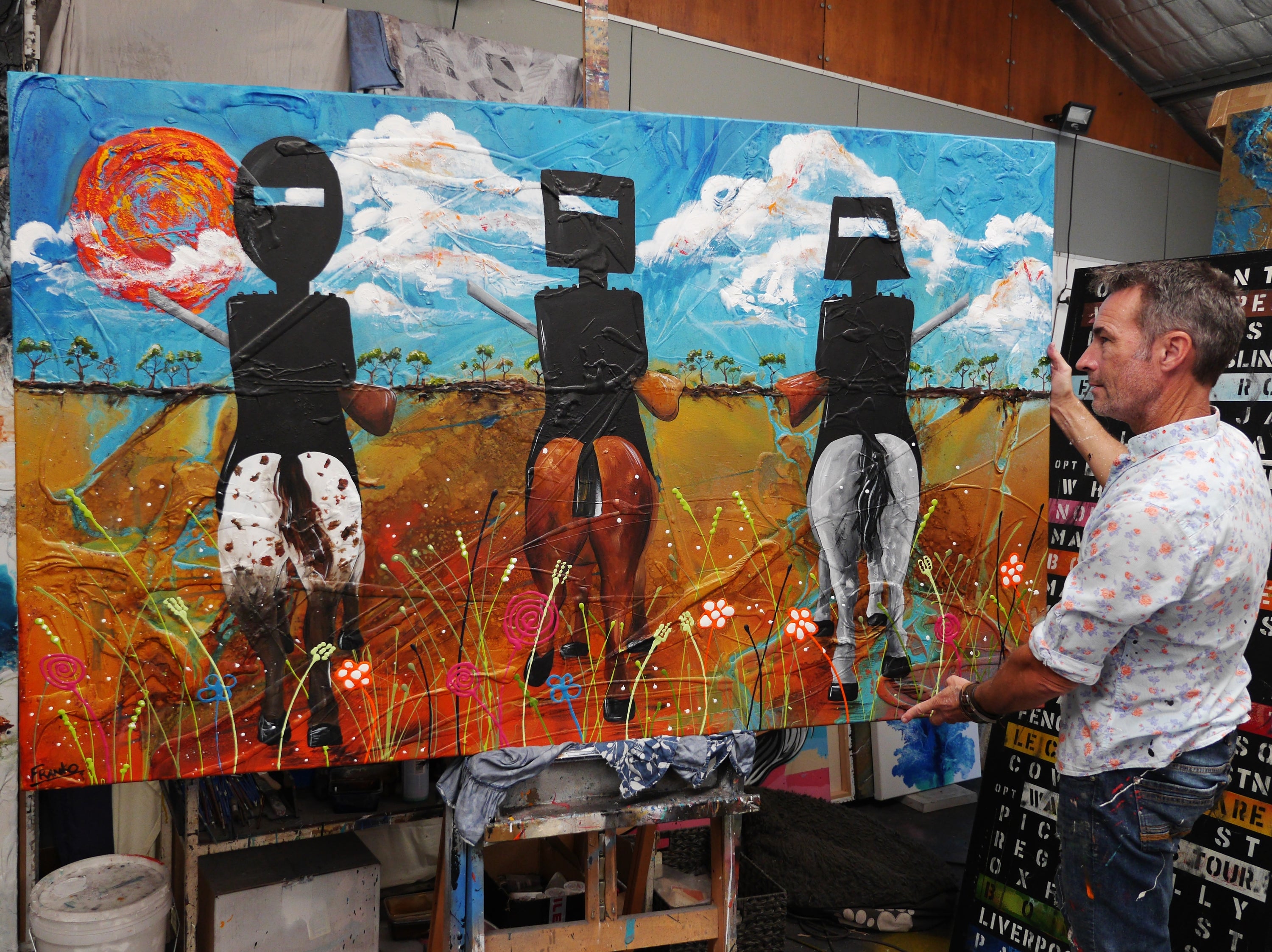 Kelly Three 200cm x 120cm Ned Kelly Abstract Realism Textured Painting (SOLD)-people-[Franko_Artist]-[The_Block]-[Dream_Homes]-[ideas]-[Grand_Designs]-[Art_Lover]-Franklin Art Studio
