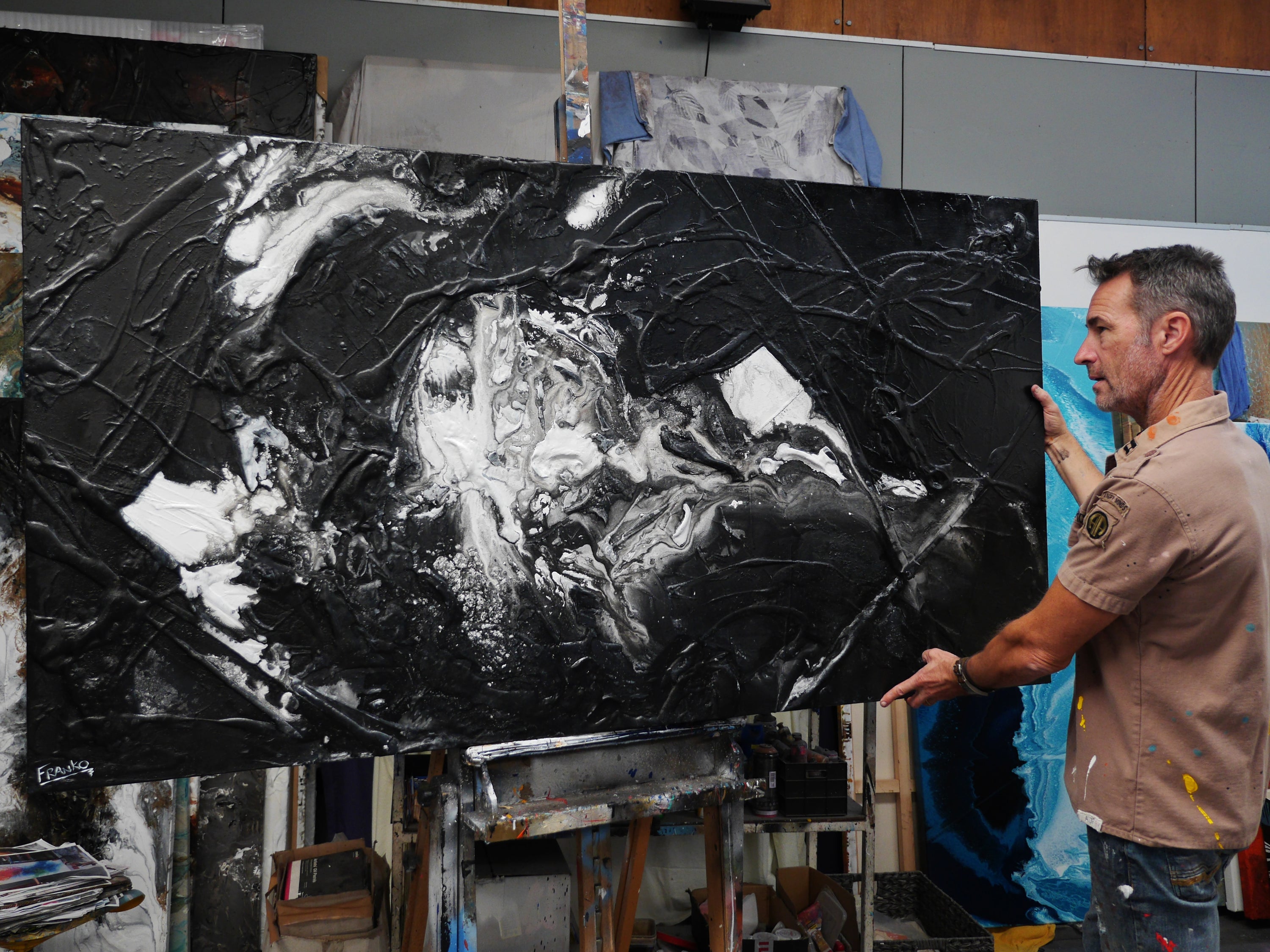 Wherever you go 190cm x 100cm Black White Textured Abstract Painting (SOLD)-Abstract-[Franko_Artist]-[The_Block]-[Dream_Homes]-[ideas]- [Grand_Designs]-Franklin Art Studio