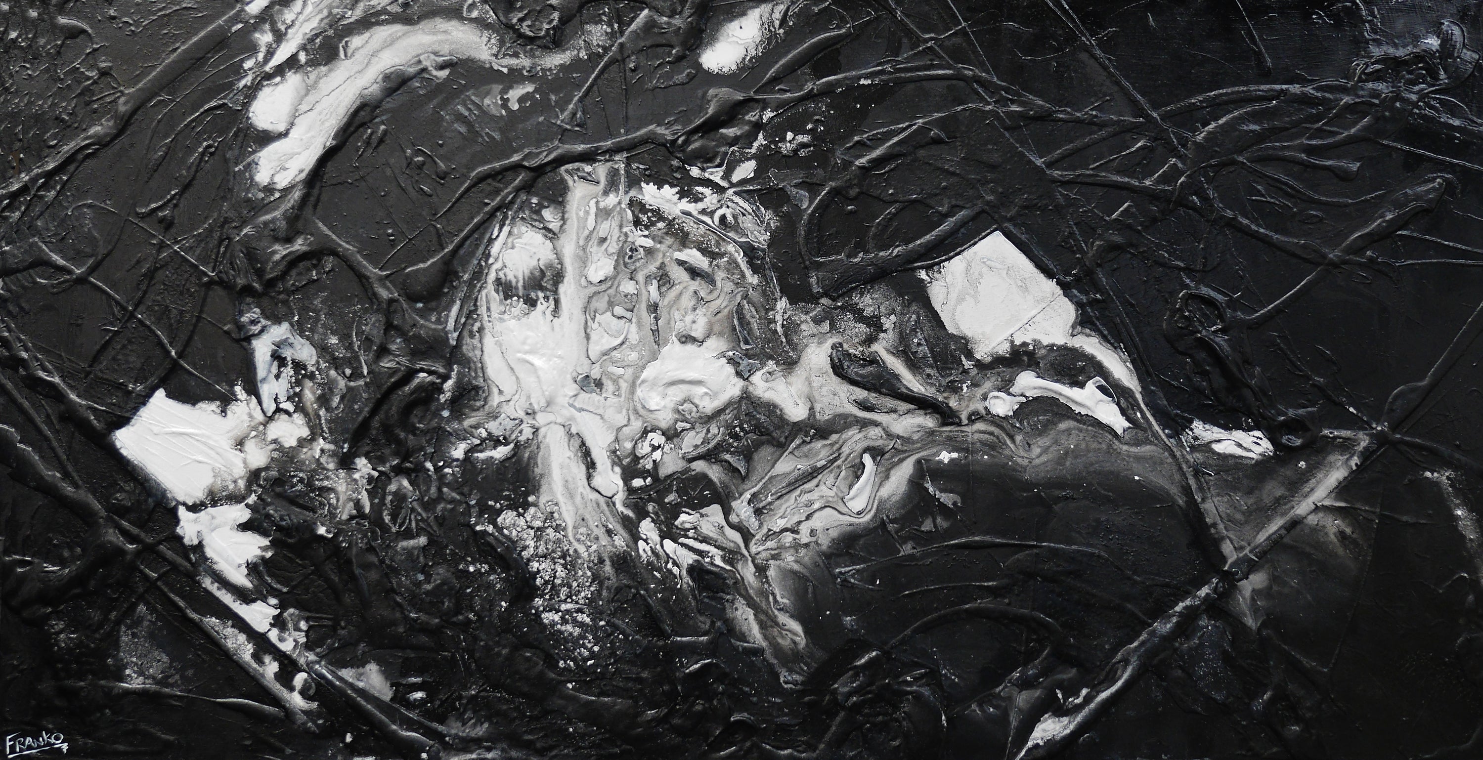 Wherever you go 190cm x 100cm Black White Textured Abstract Painting (SOLD)-Abstract-[Franko_Artist]-[Australian_artist]-[Gold_Coast]-[Brisbane]-[modern]-[contemporary]-[original]-[Large_artwork]-Franklin Art Studio