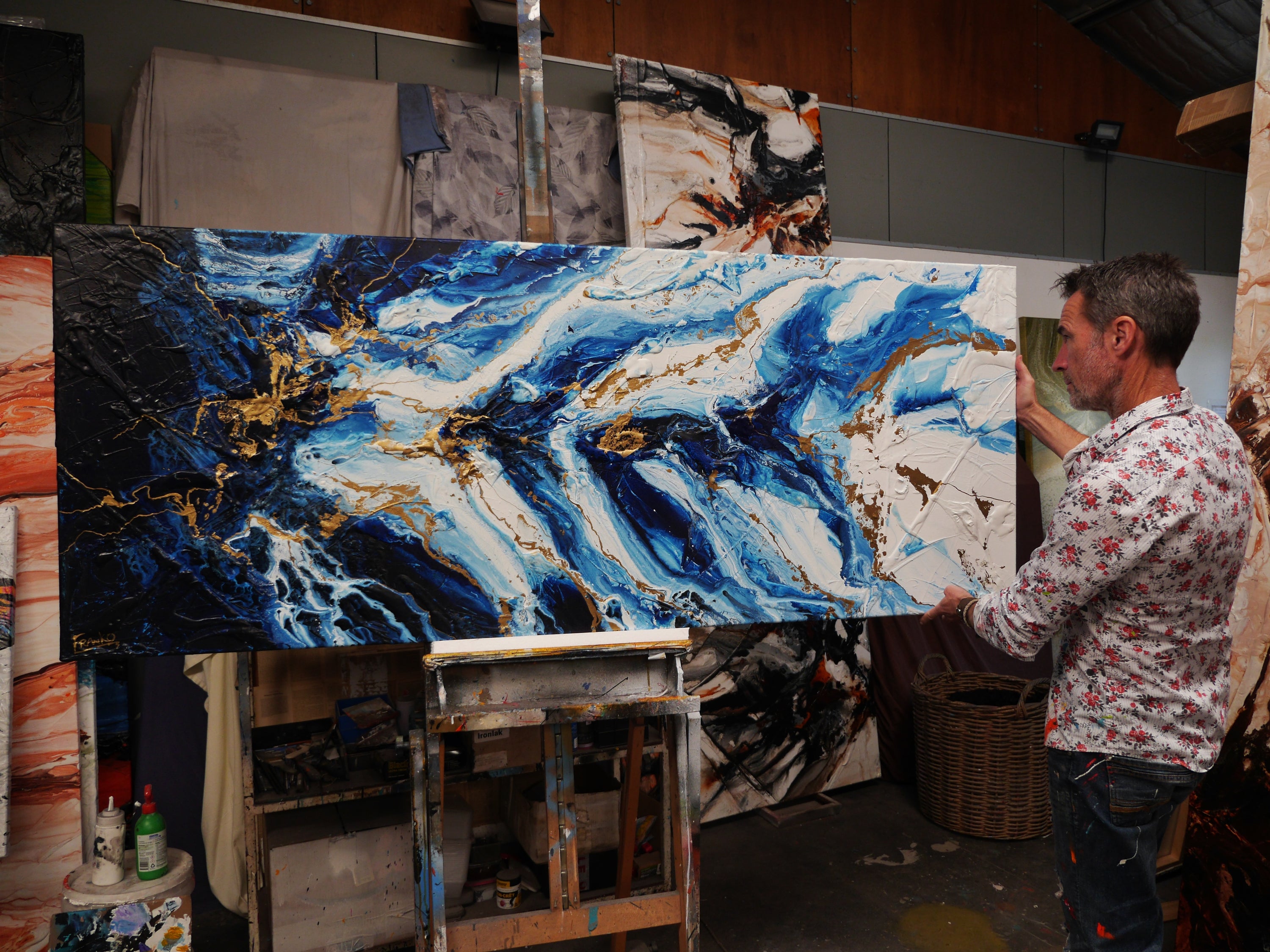 Admiral Sass 200cm x 80cm Textured Abstract Painting (SOLD)-Abstract-[Franko_Artist]-[The_Block]-[Dream_Homes]-[ideas]- [Grand_Designs]-Franklin Art Studio
