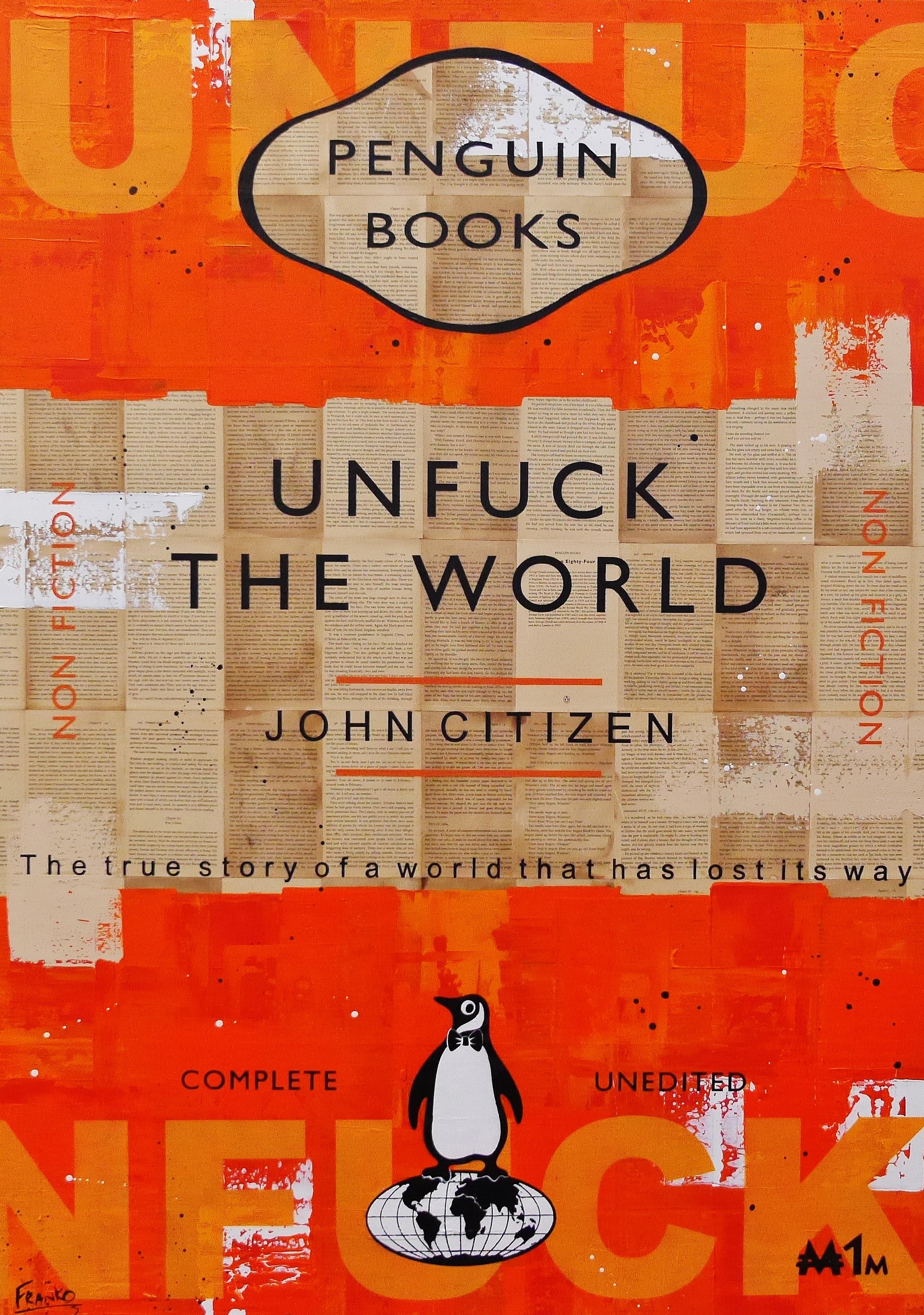 A Global Issue 140cm x 100cm The World Urban Pop Book Club Painting (SOLD)-book club-[Franko_Artist]-[Australian_artist]-[Gold_Coast]-[Brisbane]-[modern]-[contemporary]-[original]-[Large_artwork]-Franklin Art Studio