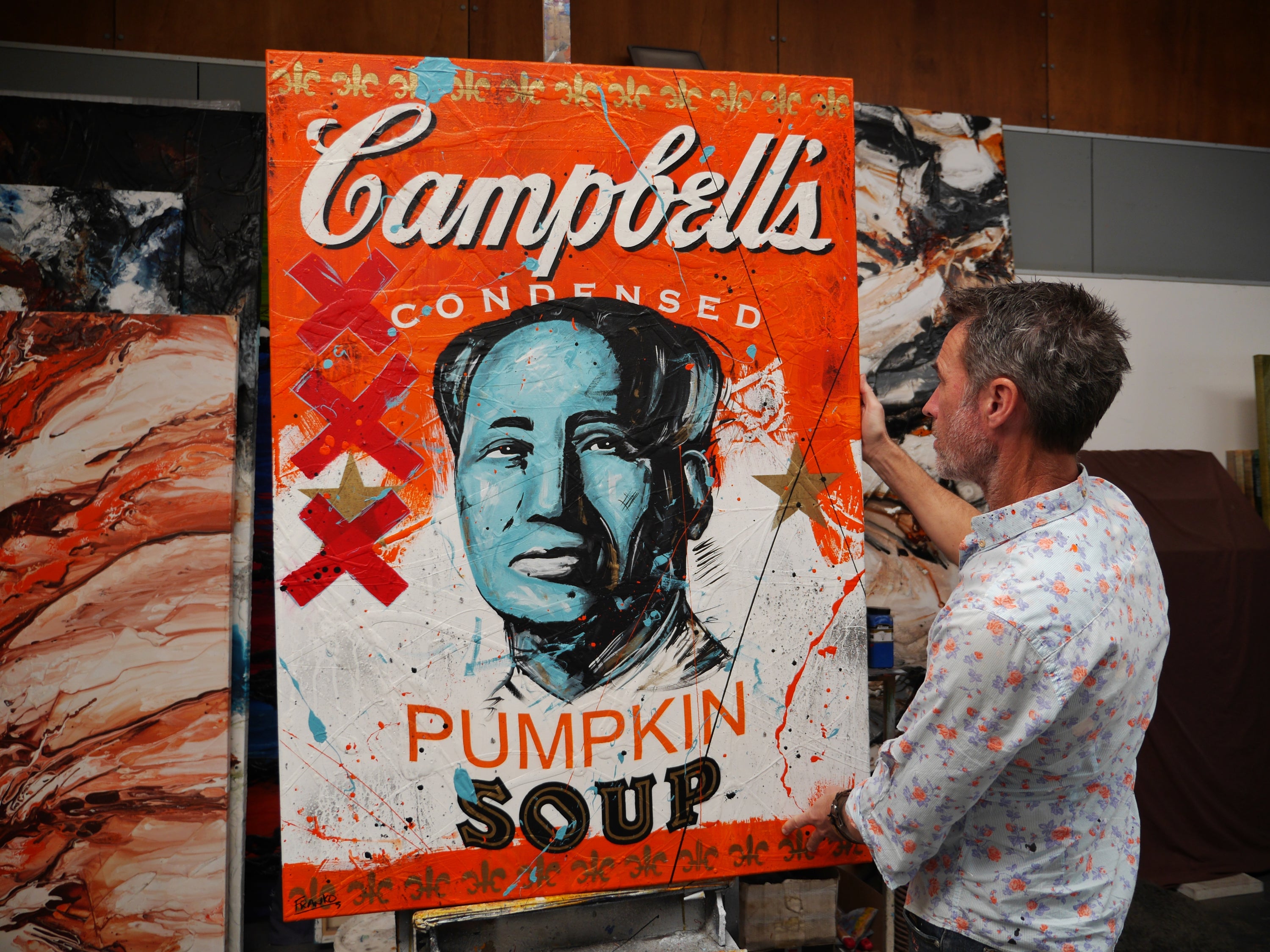 Mr Mao 140cm x 100cm Campbell's Soup Textured Urban Pop Art Painting-Urban Pop Art-[Franko]-[Australian]-[Popular]-[Best Selling]-Franklin Art Studio