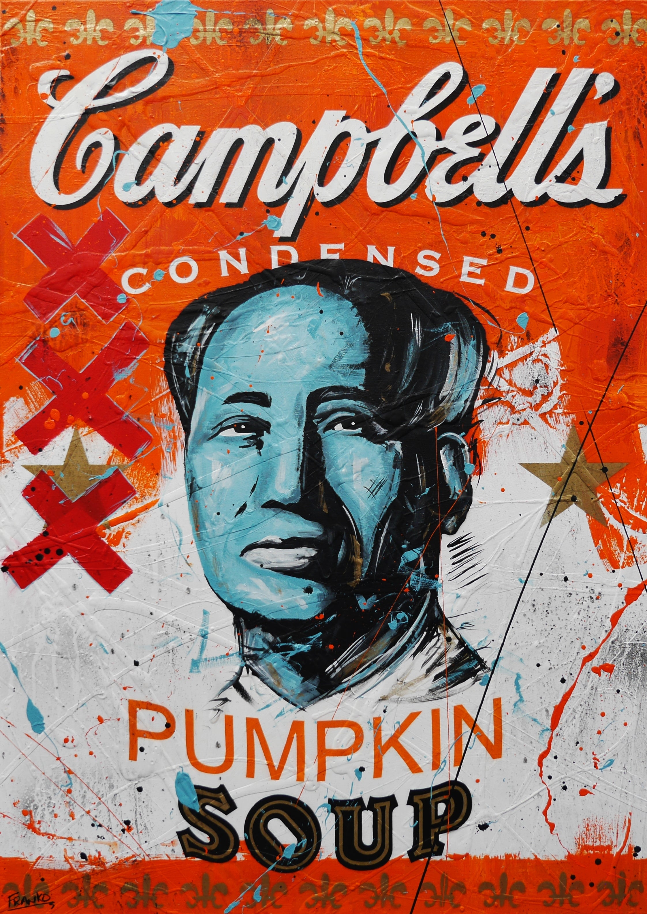 Mr Mao 140cm x 100cm Campbell's Soup Textured Urban Pop Art Painting-Urban Pop Art-[Franko_Artist]-[Australian_artist]-[Gold_Coast]-[Brisbane]-[modern]-[contemporary]-[original]-[Large_artwork]-Franklin Art Studio