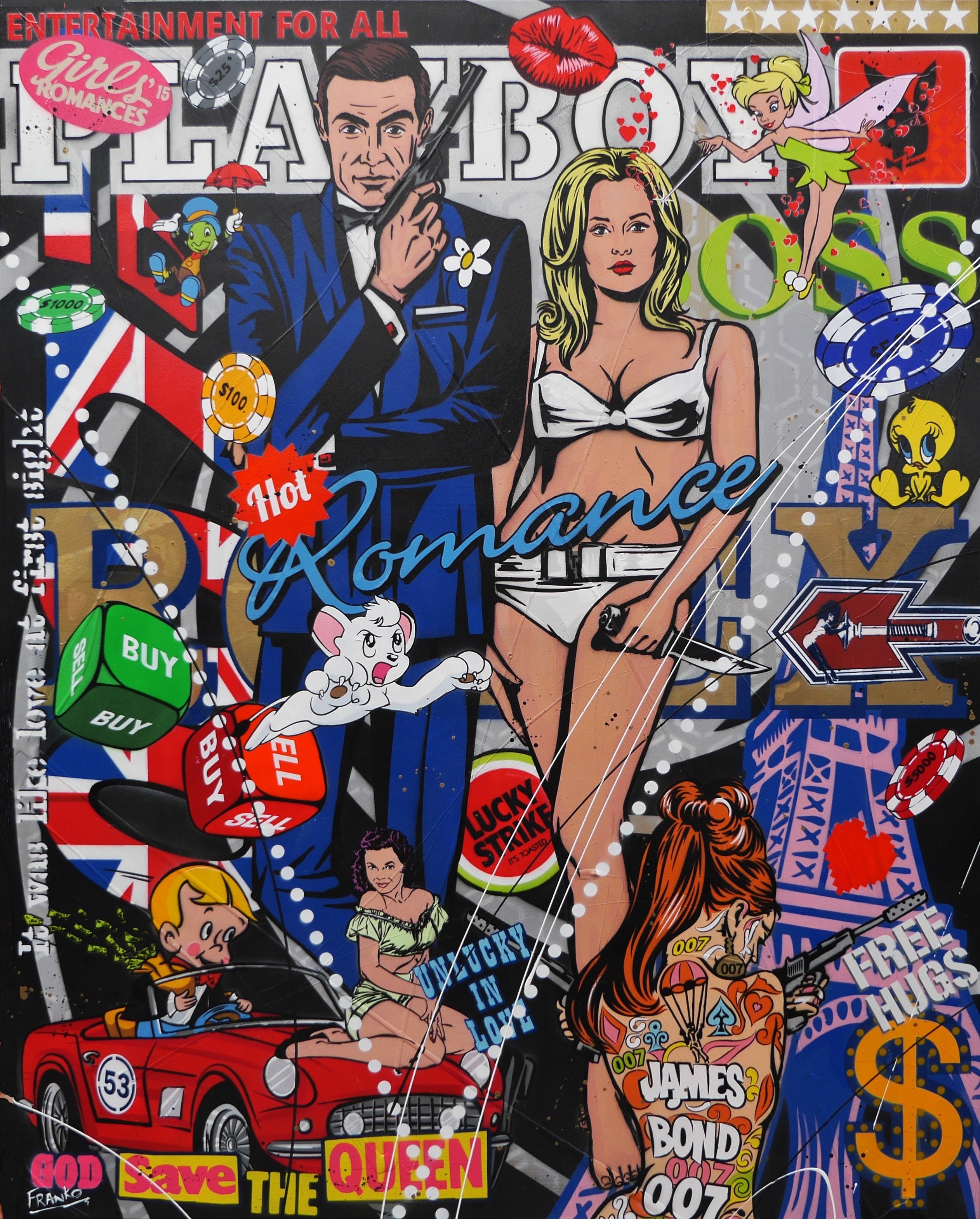 James and Honey 120cm x 150cm James Bond Textured Urban Pop Art Painting (SOLD)-Urban Pop Art-[Franko_Artist]-[Australian_artist]-[Gold_Coast]-[Brisbane]-[modern]-[contemporary]-[original]-[Large_artwork]-Franklin Art Studio