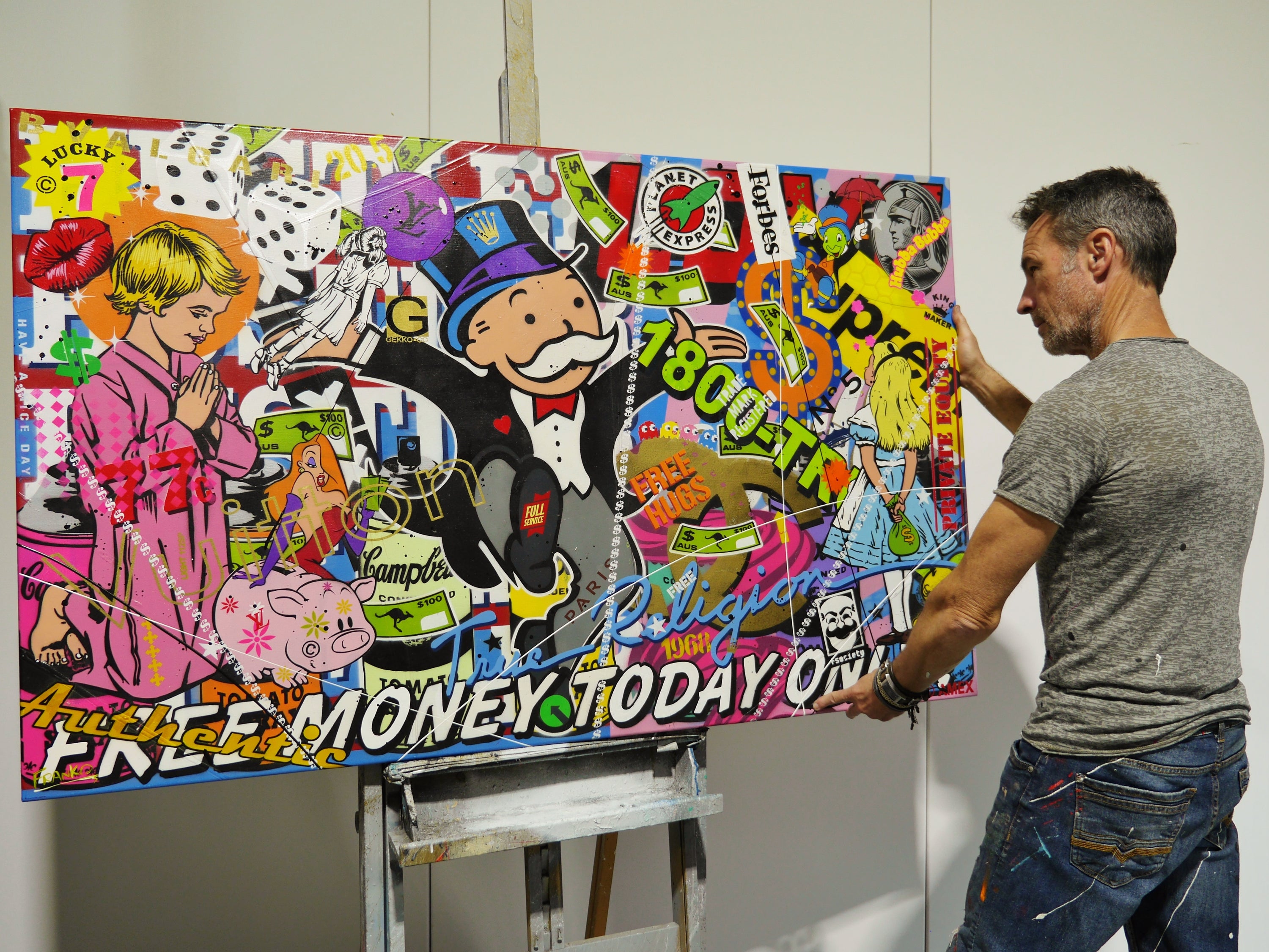 1800 - Monopoly 160cm x 100cm Monopoly Man Textured Urban Pop Art Painting (SOLD)-Urban Pop Art-[Franko_Artist]-[The_Block]-[Dream_Homes]-[ideas]- [Grand_Designs]-Franklin Art Studio